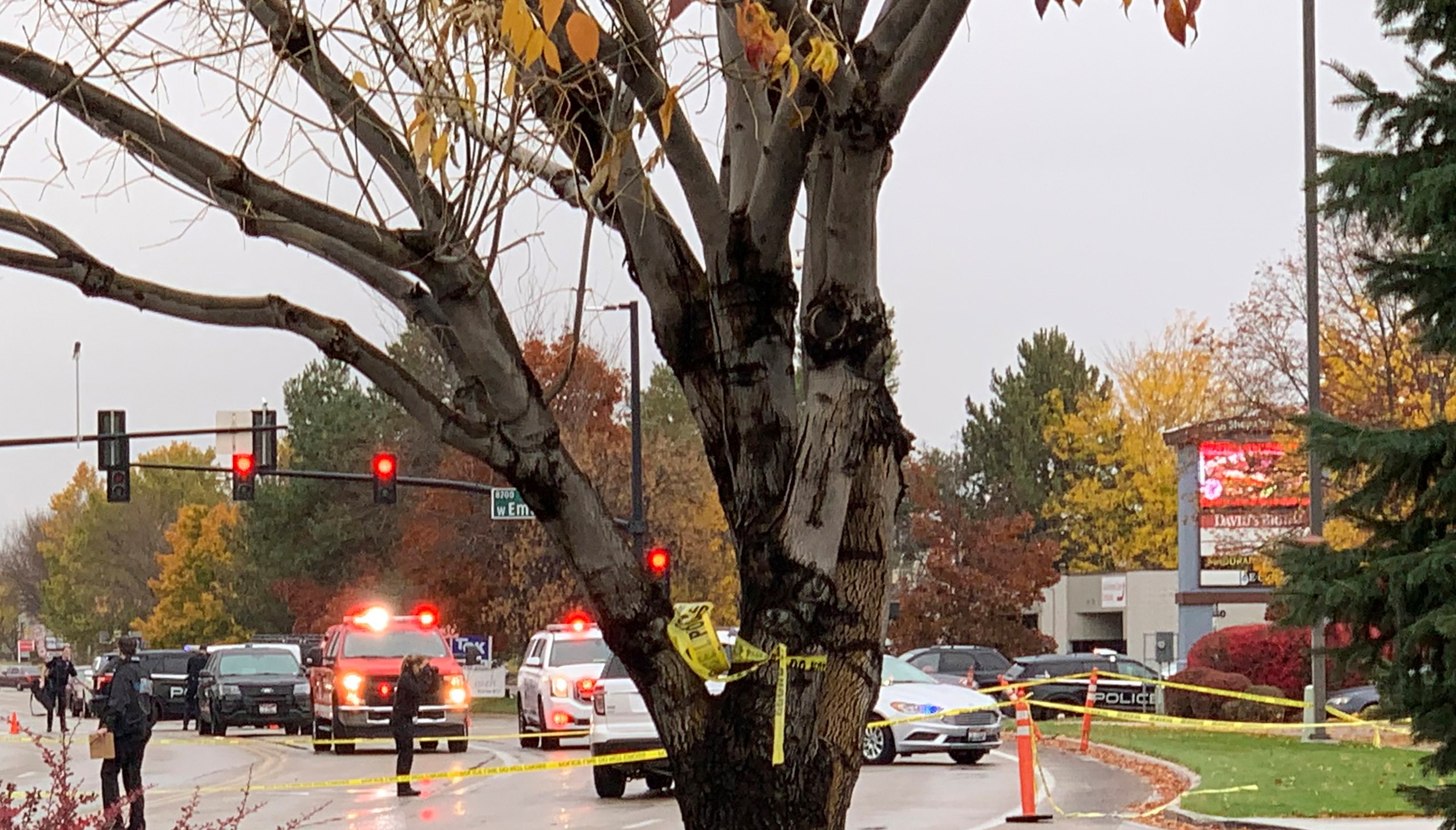 Police close off a street outside a shopping mall after a shooting in Boise, Idaho on Oct. 25, 2021. (Rebecca Boone/Associated Press)