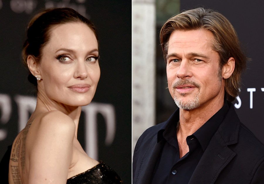 This file photo combination shows Angelina Jolie at a premiere in Los Angeles on Sept. 30, 2019, left, and Brad Pitt at a special screening on Sept. 18, 2019. (AP Photo/File)