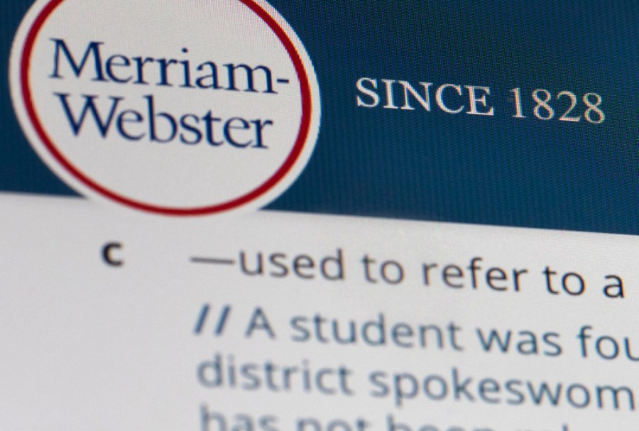 Merriam-Webster.com is displayed on a computer screen on Friday, Dec. 6, 2019, in New York. Merriam-Webster has added 455 new words to its venerable dictionary, including a number of abbreviations and slang terms that have become ubiquitous on social media.(AP Photo/Jenny Kane, File)