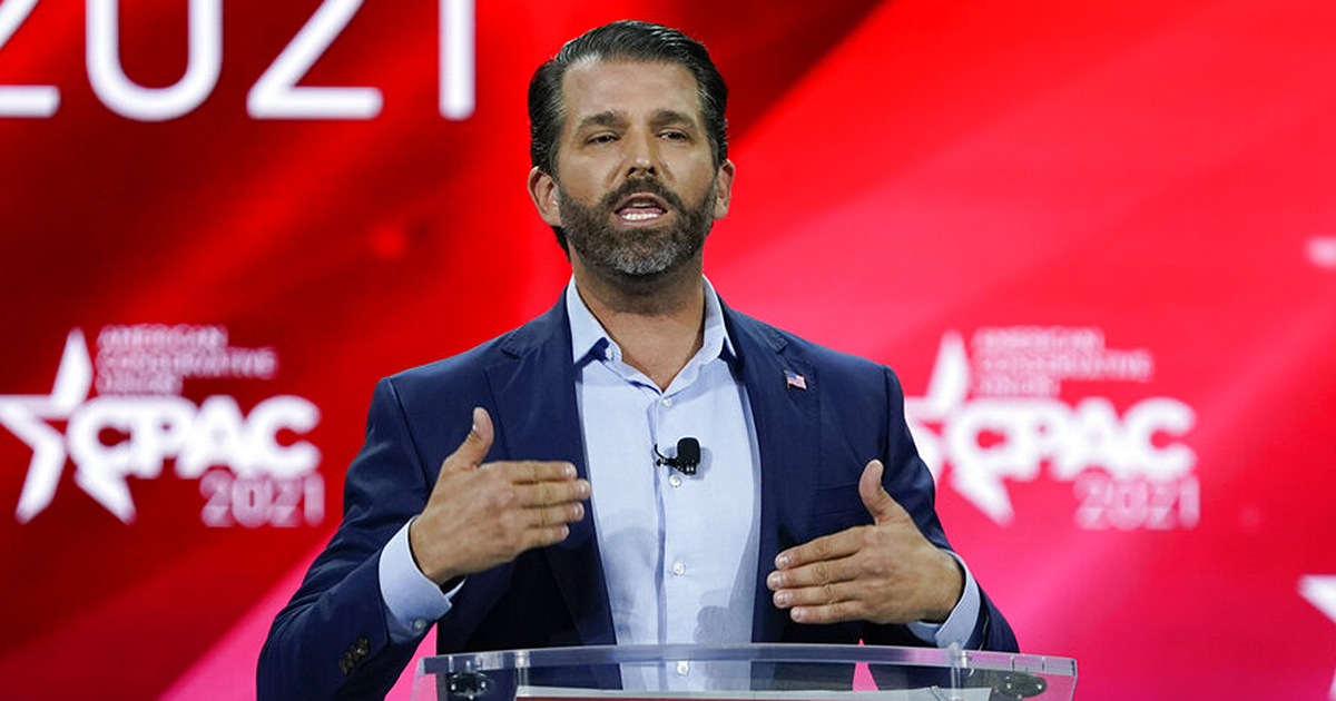 Donald Trump Jr., speaks at the Conservative Political Action Conference on Feb. 26, 2021, in Orlando, Fla. (AP Photo/John Raoux)