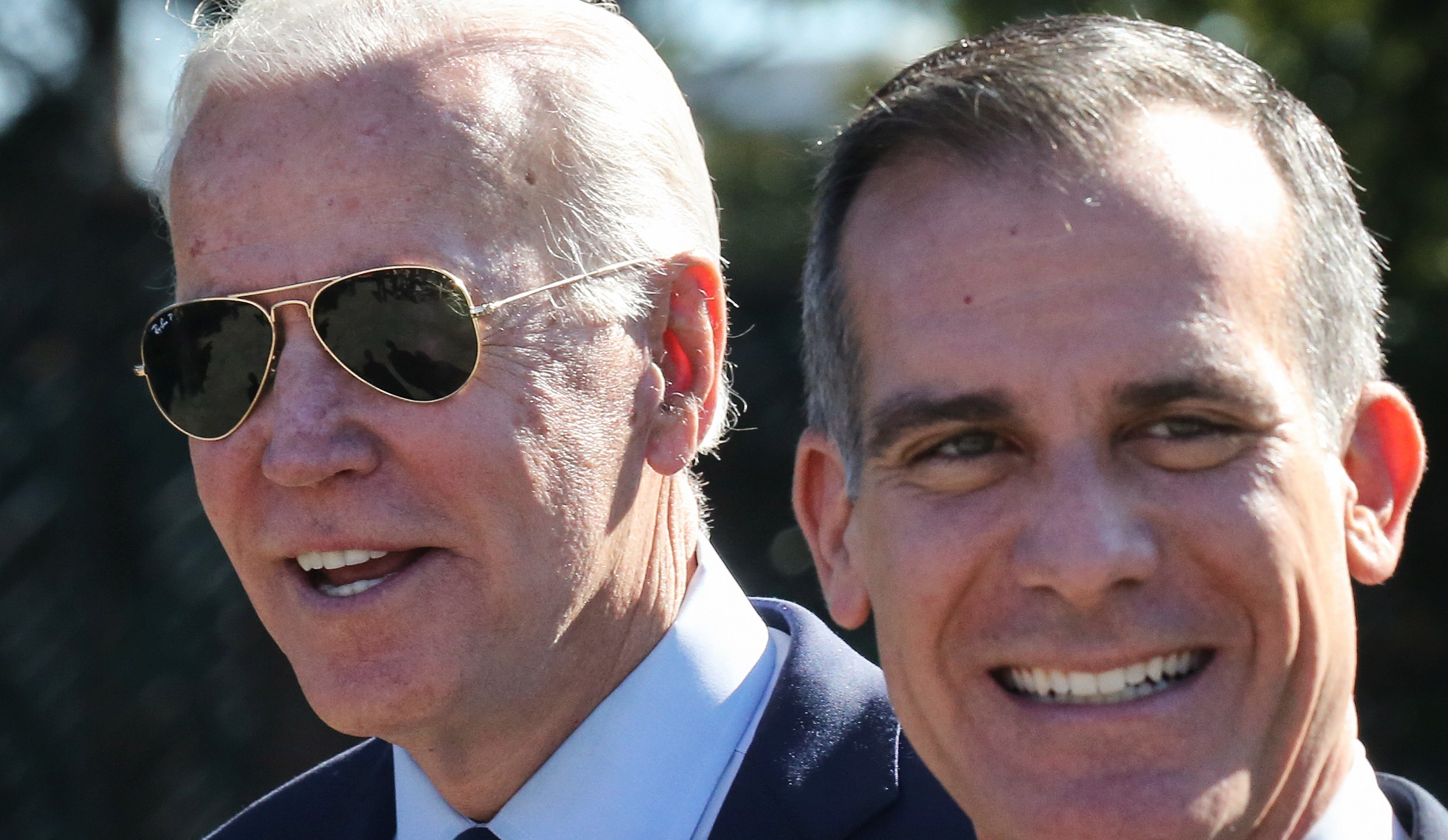 Los Angeles Mayor Eric Garcetti, right, was named in July as President Biden’s nominee for U.S. ambassador to India.(Mario Tama / Getty Images)