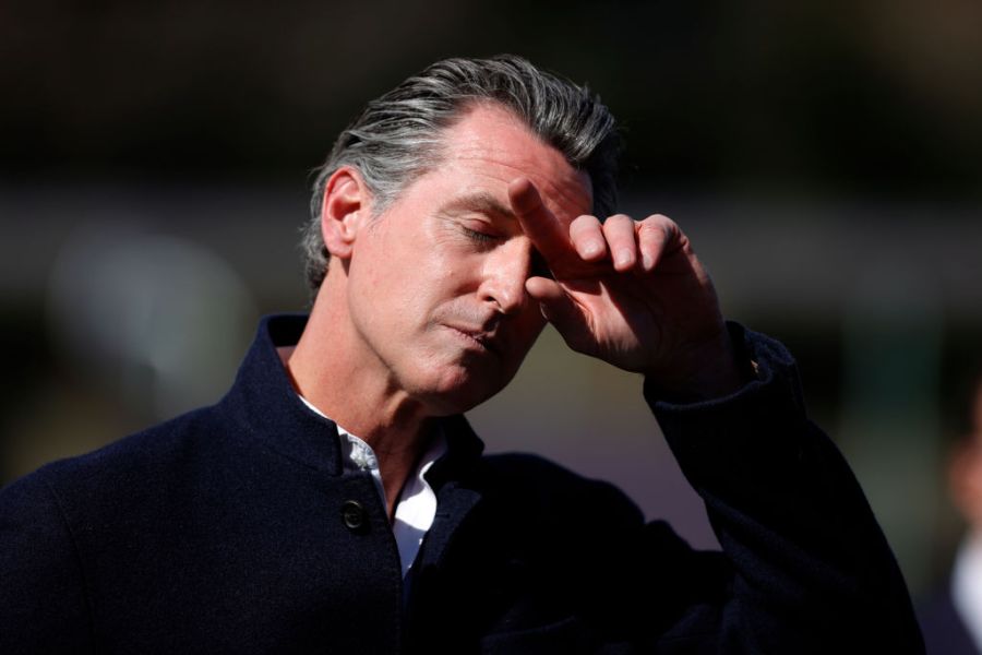 California Gov. Gavin Newsom pauses during a news conference after touring Barron Park Elementary School on March 02, 2021 in Palo Alto, California. (Justin Sullivan/Getty Images)