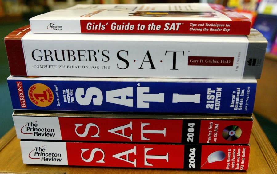 SAT preparation books are seen on a shelf at A Clean Well Lighted Place For Books bookstore August 26, 2003 in San Francisco. (Justin Sullivan/Getty Images)