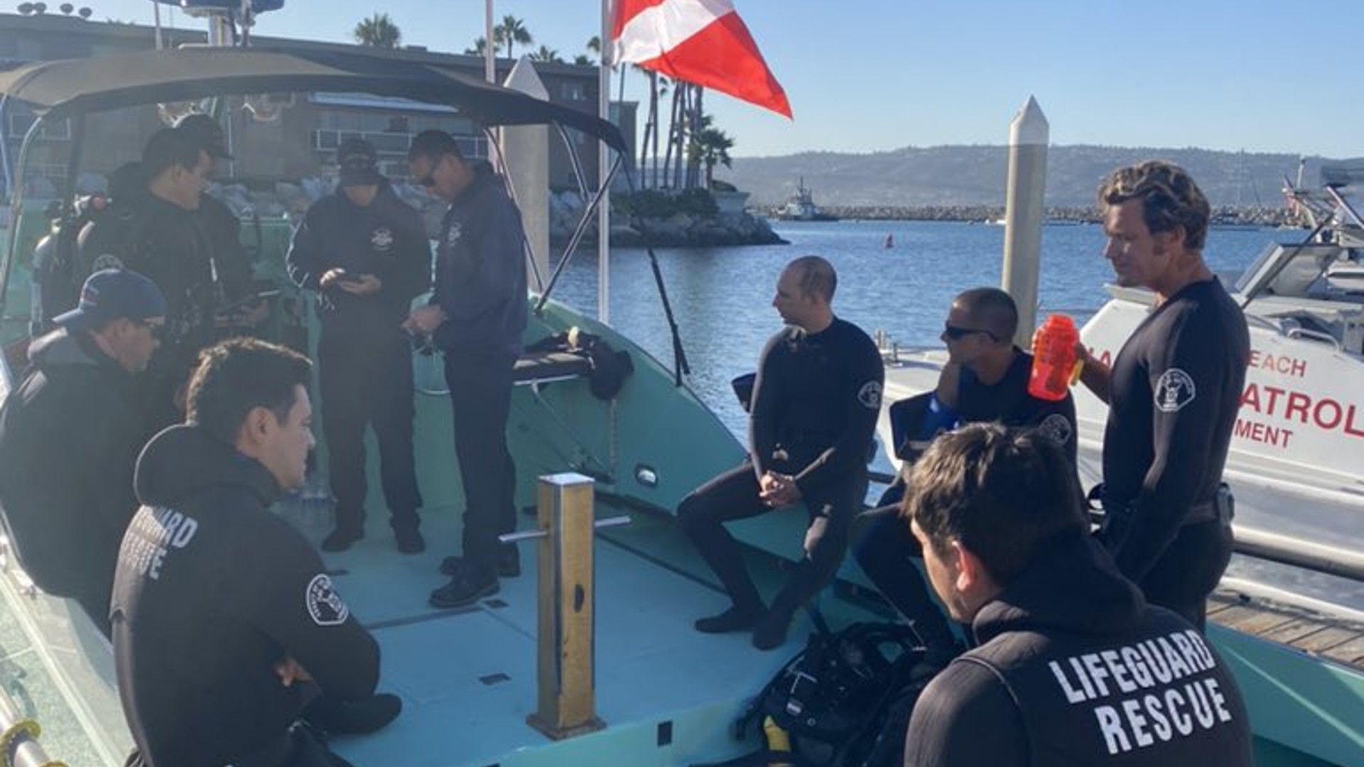 A lifeguard rescue team resumed their search for a missing swimmer near Redondo Beach on Oct. 12, 2021. (L.A. Co. Lifeguards)