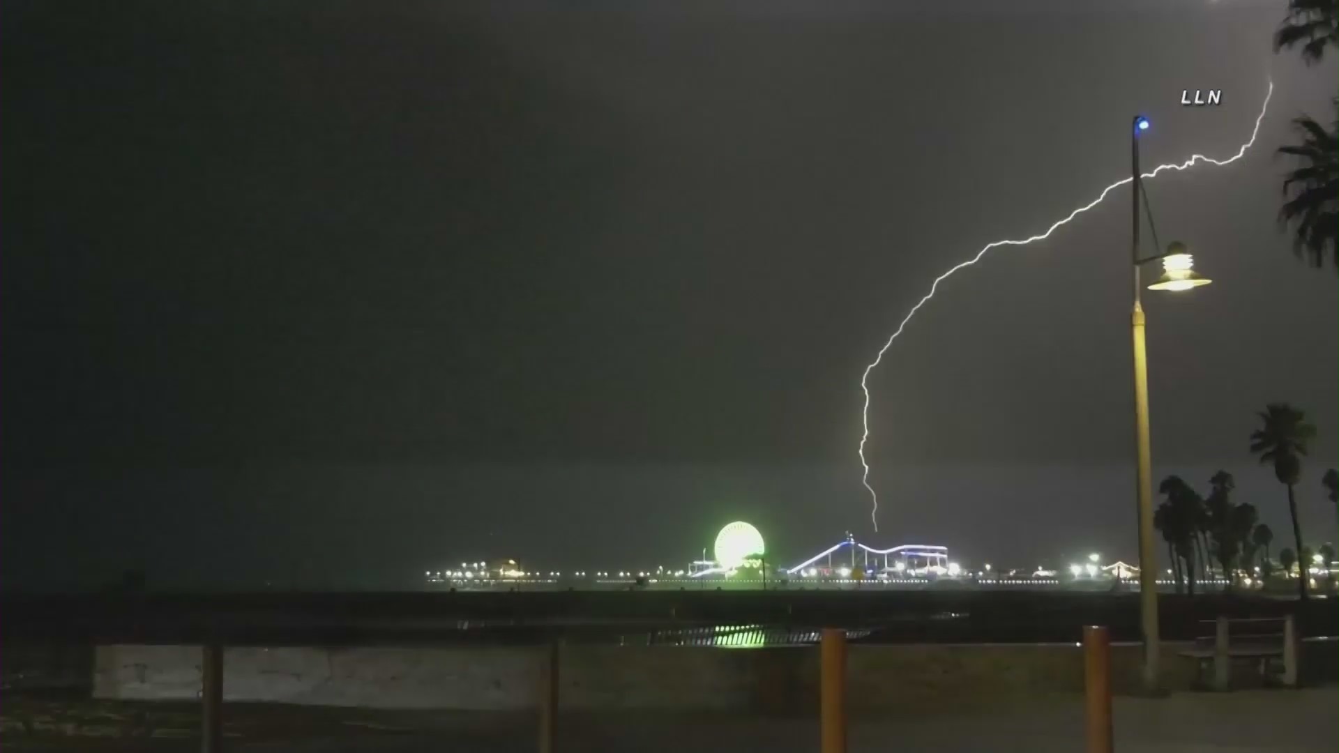 Lightning strikes the Los Angeles County coast on Oct. 4, 2021. (LLN)