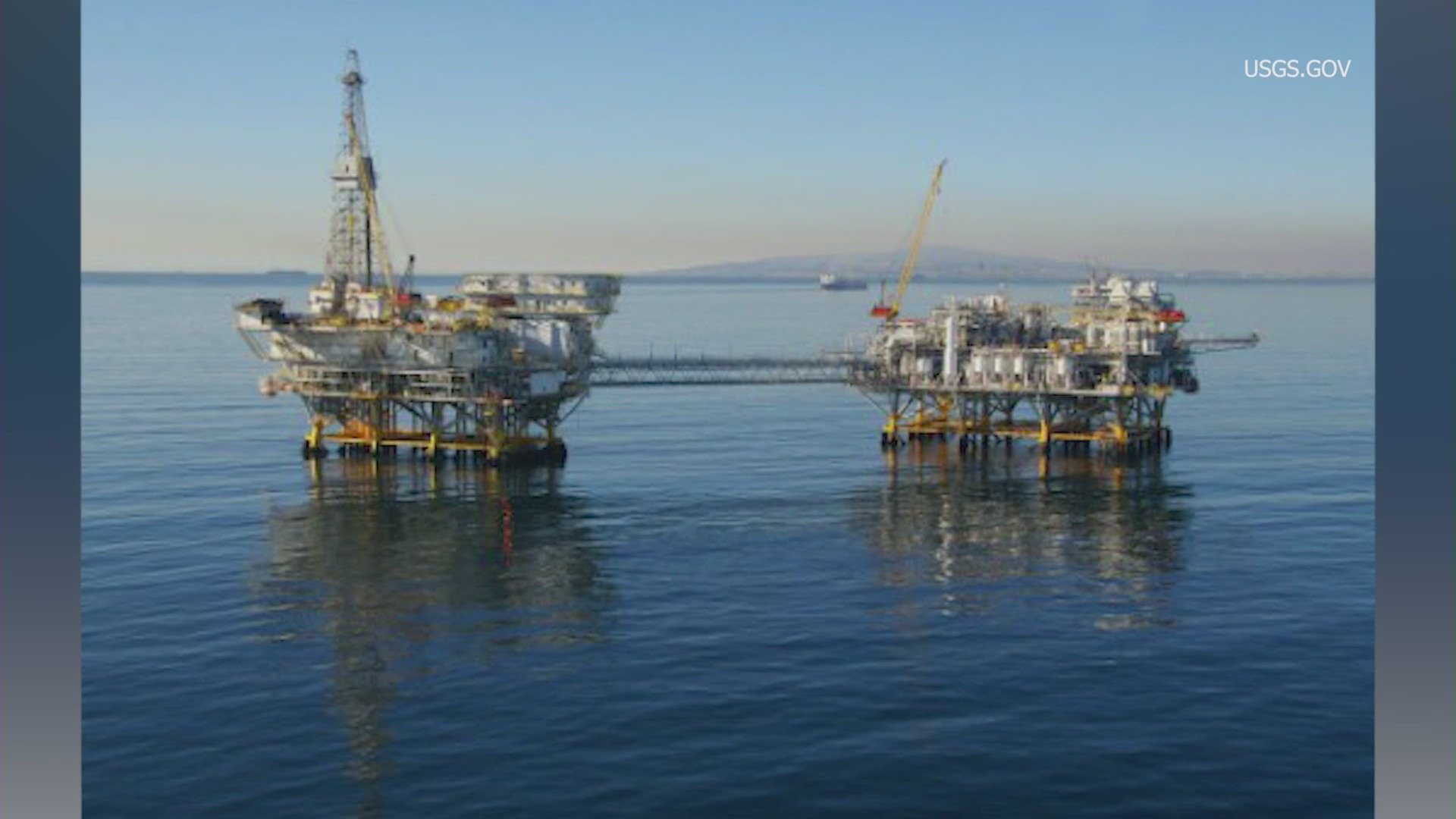 A massive oil spill originating from a broken pipeline connected to an offshore oil platform known as Elly has poured in 126,000 gallons of crude oil and has washed ashore onto Huntington Beach on Sunday, Oct. 3, 2021. (Photo from the United States Geological Survey)