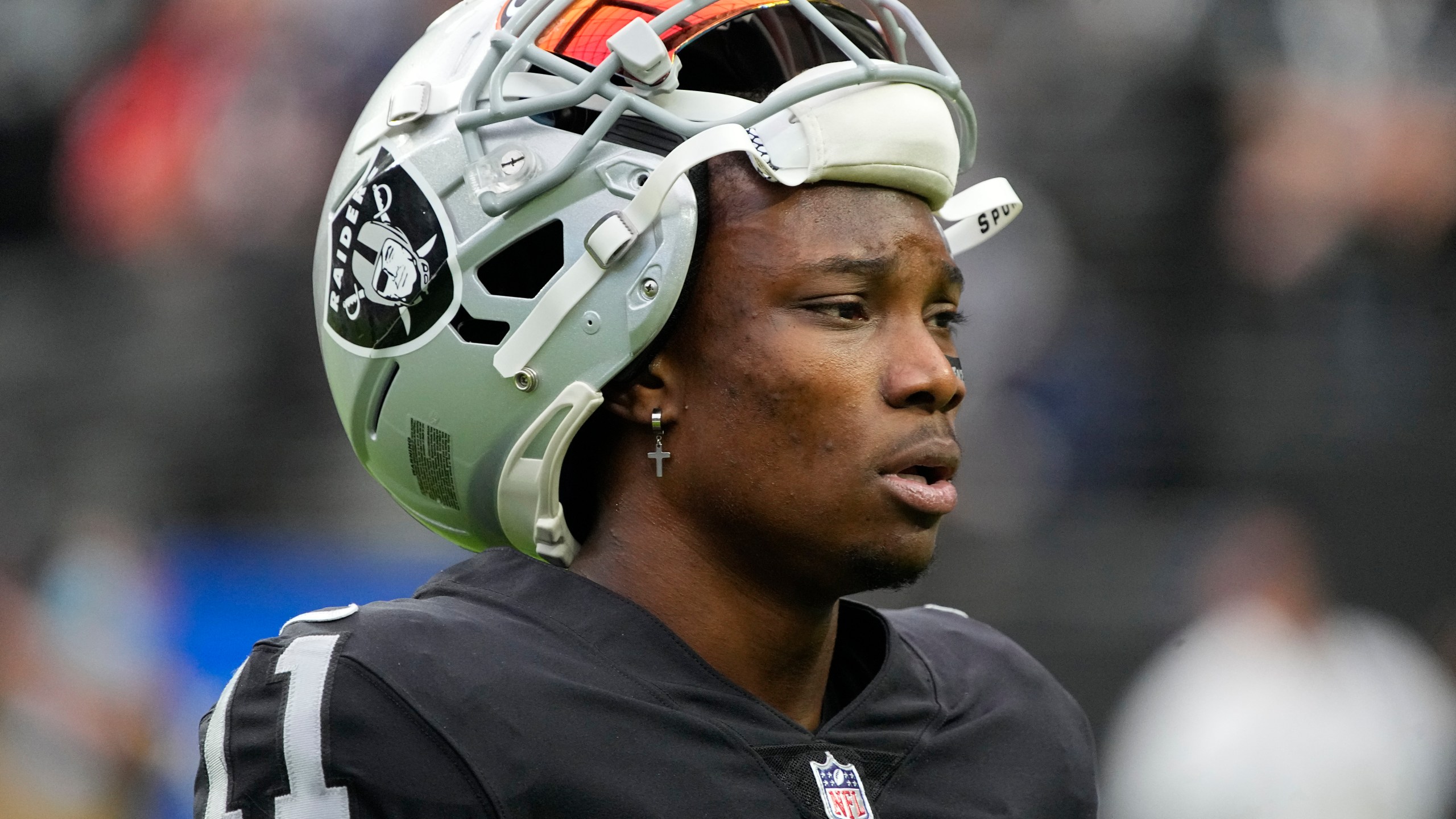 Las Vegas Raiders wide receiver Henry Ruggs III walks on the field before an NFL football game against the Chicago Bears on Oct. 10, 2021, in Las Vegas. (Rick Scuteri/Associated Press)