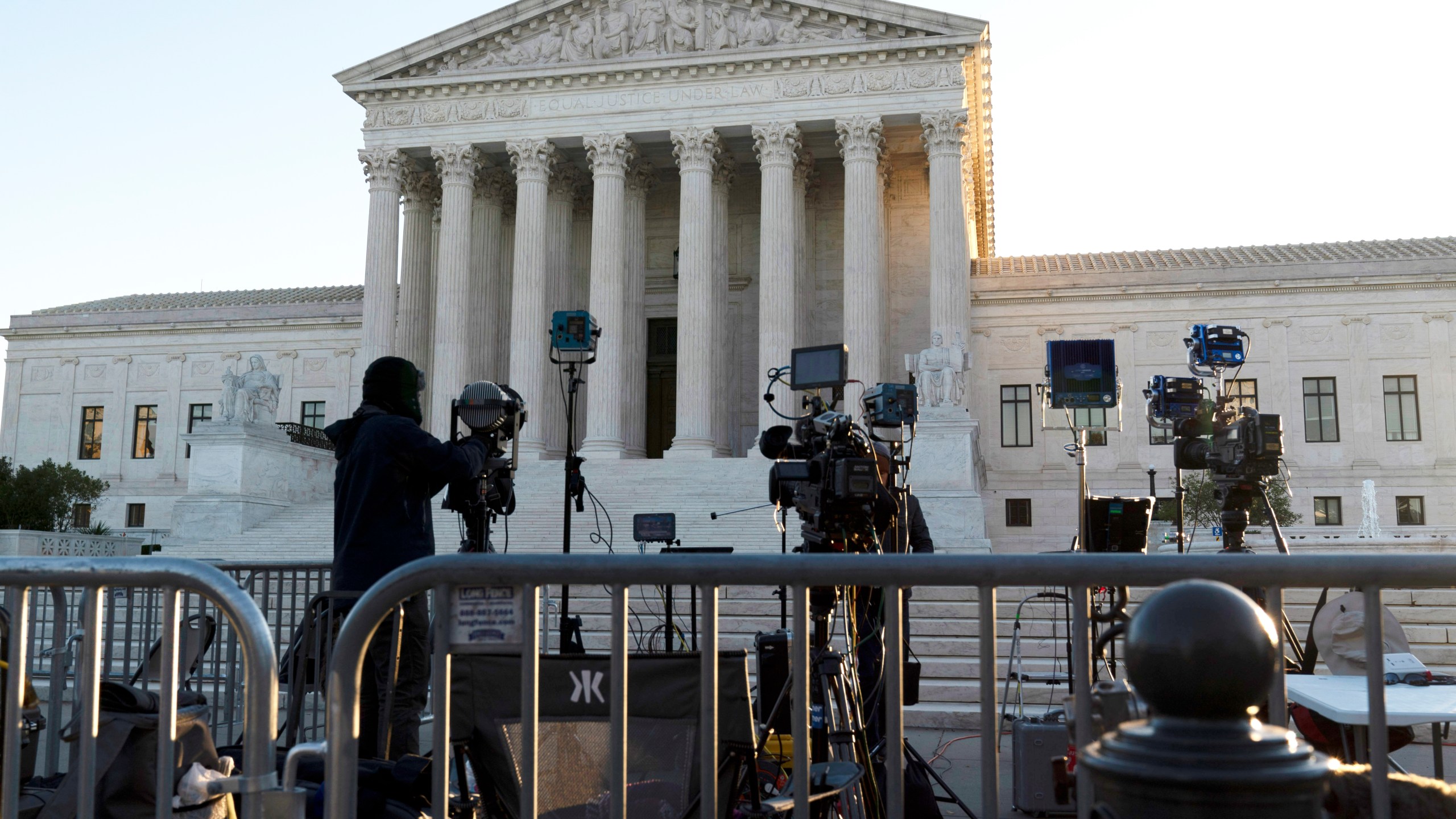 The U.S. Supreme Court is seen on Capitol Hill in Washington, Wednesday, Nov. 3, 2021, as television cameras are set up. The Supreme Court is set to hear arguments in a gun rights case that centers on New York’s restrictive gun permit law and whether limits the state has placed on carrying a gun in public violate the Second Amendment. (AP Photo/Jose Luis Magana)