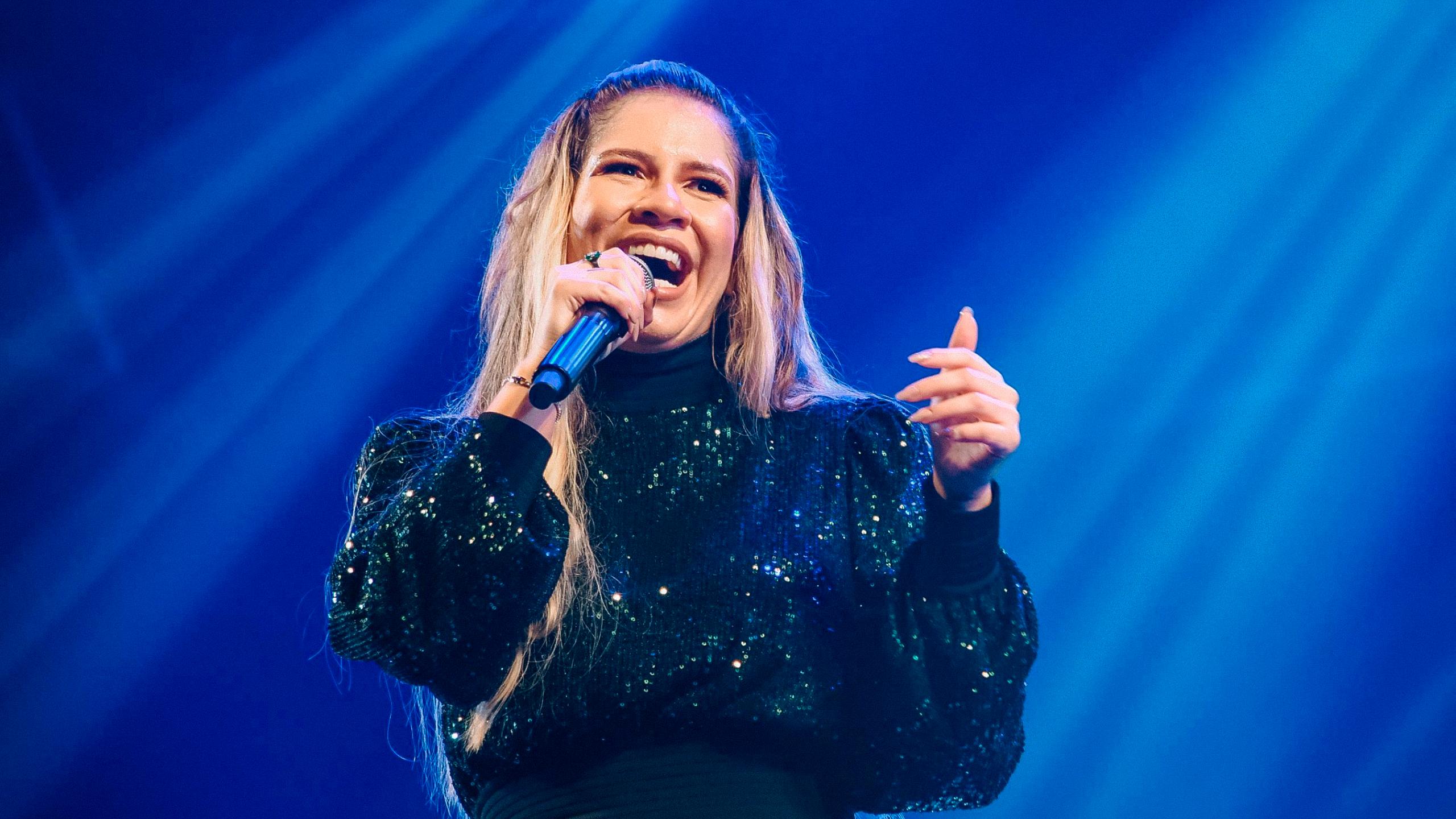 Singer Marília Mendonça performs in Sao Jose dos Campos, Brazil on Sept. 25, 2021. (Will Dias/Futura Press via Associated Press)