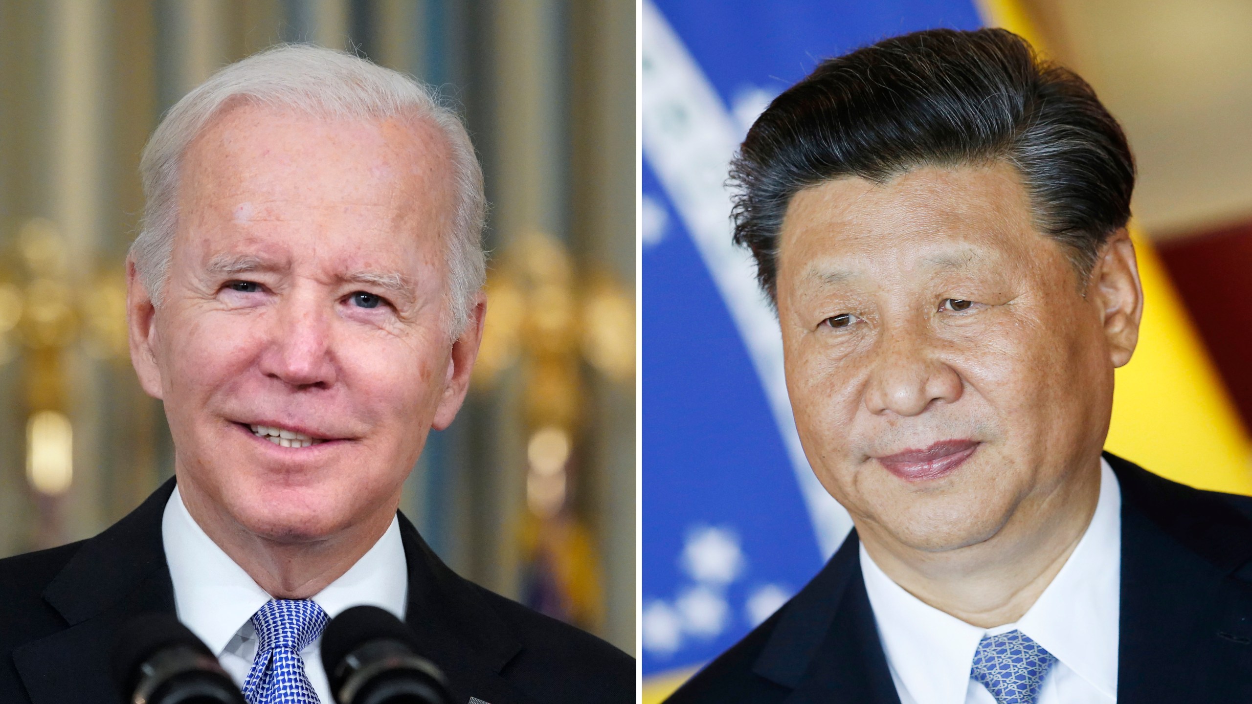 This combination image shows U.S. President Joe Biden in Washington, Nov. 6, 2021, and China's President Xi Jinping in Brasília, Brazil, Nov. 13, 2019. (Alex Brandon, Eraldo Peres/Associated Press)