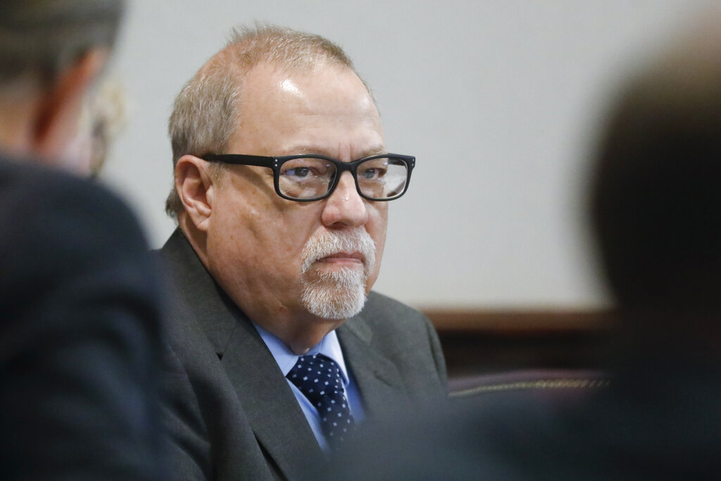 Defendant Gregory McMichael looks on during his trial at the Glynn County Courthouse, Friday, Nov. 19, 2021, in Brunswick, Ga. (Octavio Jones/Pool Photo via AP)