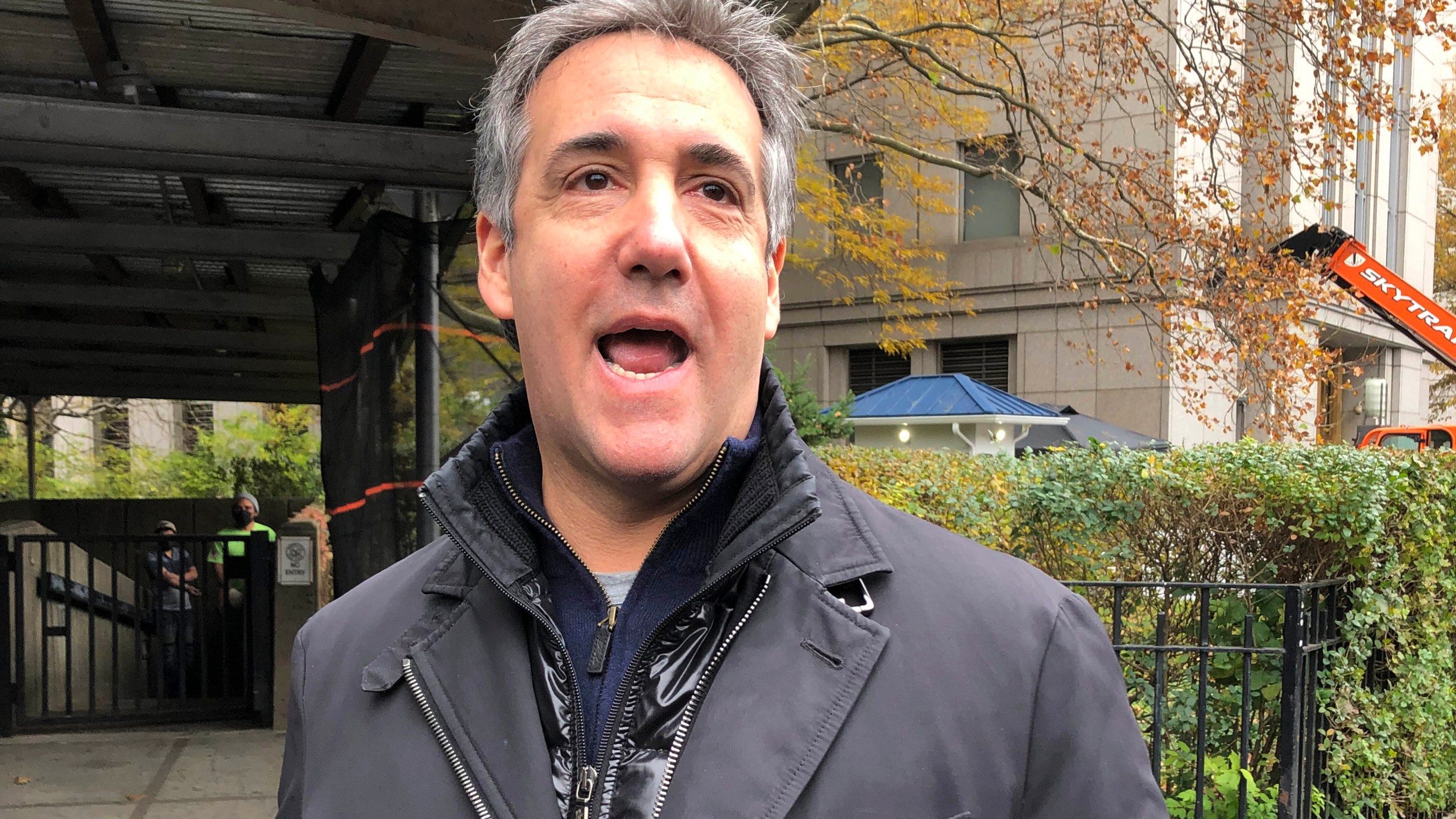 Michael Cohen, former President Donald Trump's longtime personal lawyer, speaks outside Federal Court in New York on Nov. 22, 2021. He came to the courthouse to sign documents and discuss with probation officers what will happen during his court-ordered three years of supervised release. (Lawrence Neumeister/Associated Press)