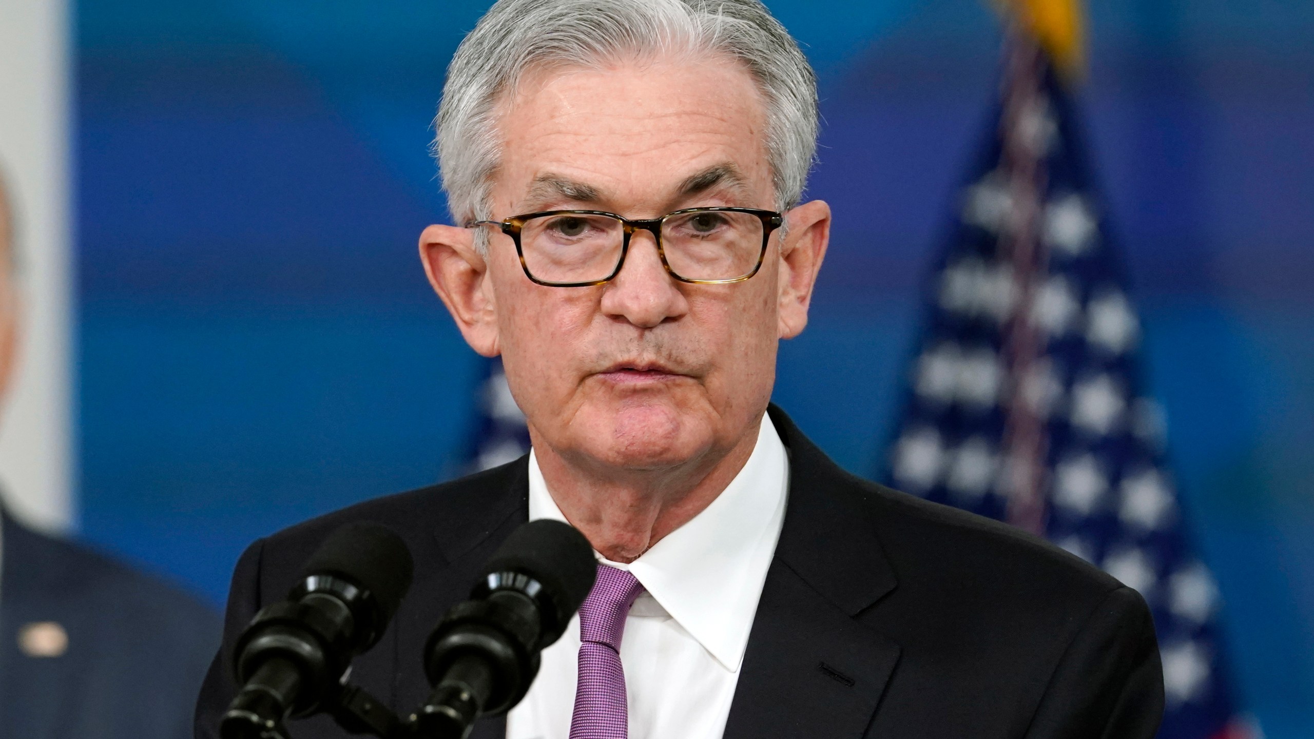 Federal Reserve Chairman Jerome Powell speaks during an event in the South Court Auditorium on the White House complex in Washington, on Nov. 22, 2021. Powell says that the appearance of a new COVID-19 variant could slow the economy and hiring. He also says it raises uncertainty about inflation. Powell says in remarks to be delivered to the Senate Banking Committee Tuesday that he recent increase in coronavirus cases and the emergence of the omicron variant pose downside risks to employment and economic activity and increased uncertainty for inflation. (AP Photo/Susan Walsh, File)