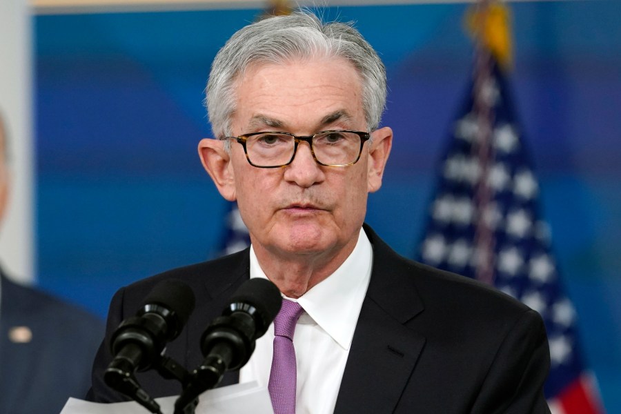 Federal Reserve Chairman Jerome Powell speaks during an event in the South Court Auditorium on the White House complex in Washington, on Nov. 22, 2021. Powell says that the appearance of a new COVID-19 variant could slow the economy and hiring. He also says it raises uncertainty about inflation. Powell says in remarks to be delivered to the Senate Banking Committee Tuesday that he recent increase in coronavirus cases and the emergence of the omicron variant pose downside risks to employment and economic activity and increased uncertainty for inflation. (AP Photo/Susan Walsh, File)