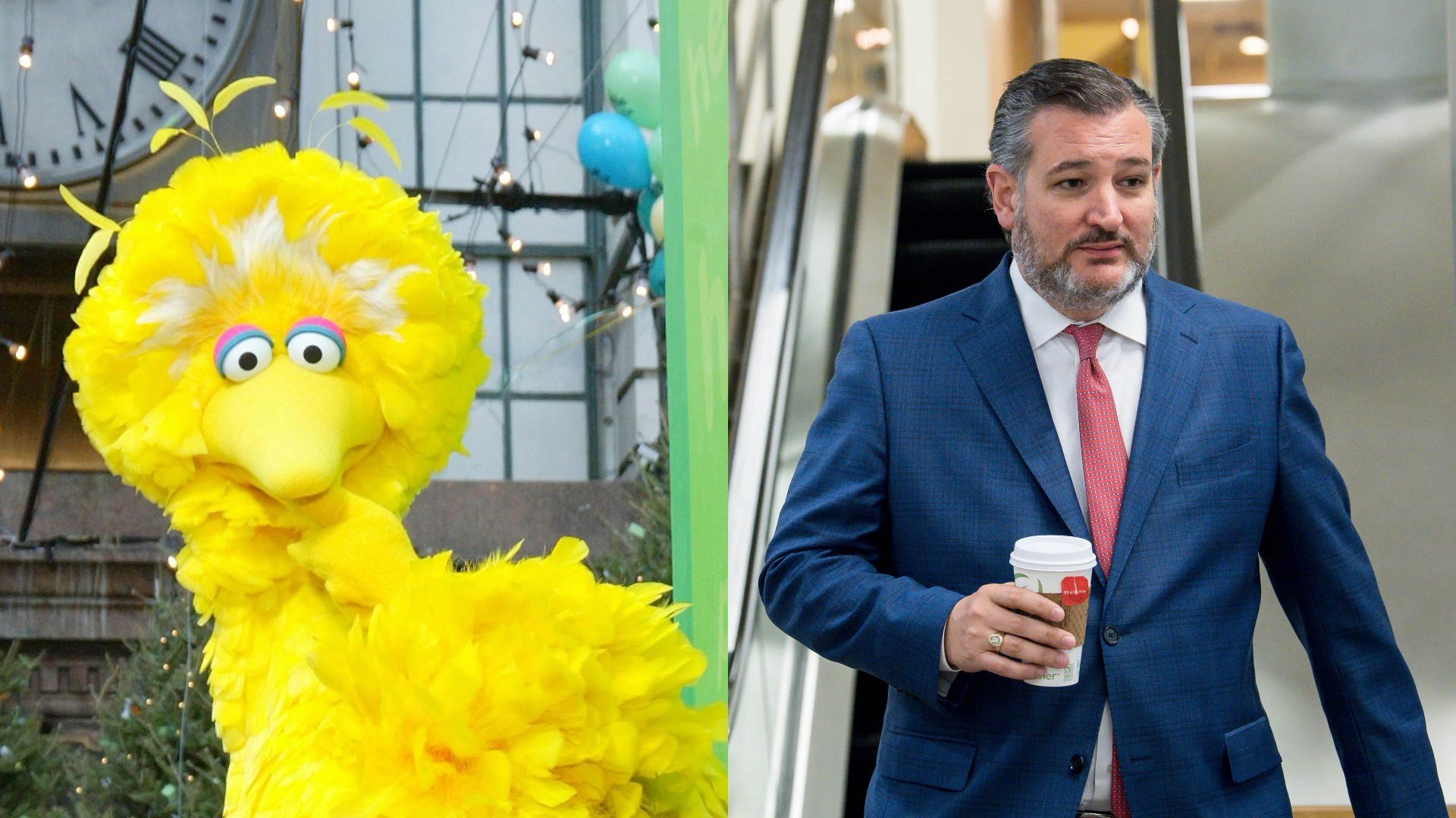 Big Bird, left, and Ted Cruz, right, are seen in file photos. (Getty Images)