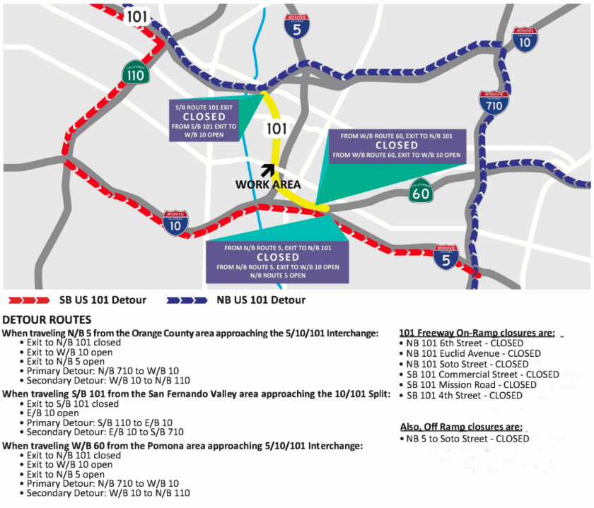 A map of the 101 Freeway closure and recommended detours was provided by the city of Los Angeles.