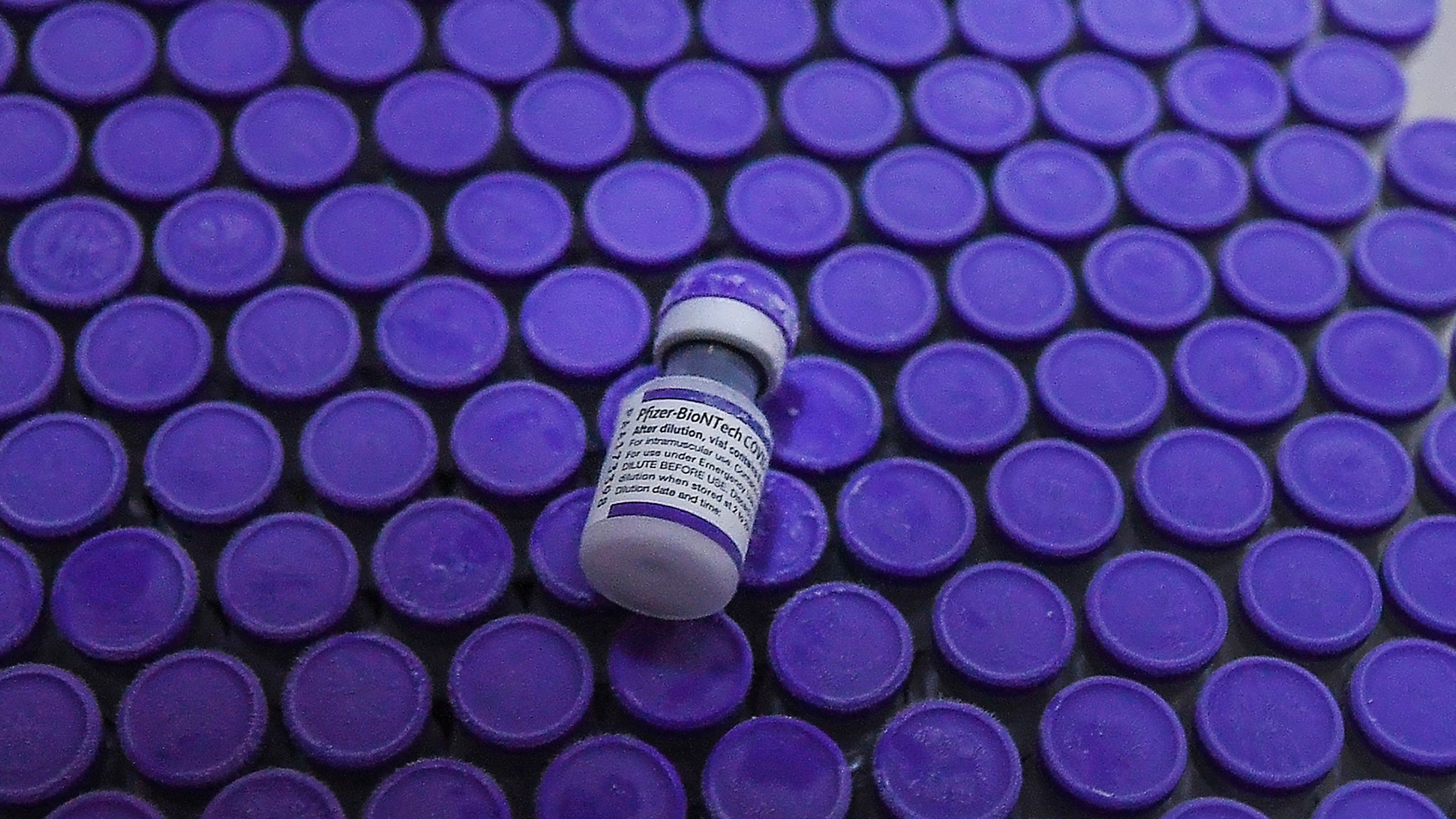 This file photo shows vials of the Pfizer COVID-19 vaccine in Hanoi on Oct. 12, 2021. (NHAC NGUYEN/AFP via Getty Images)