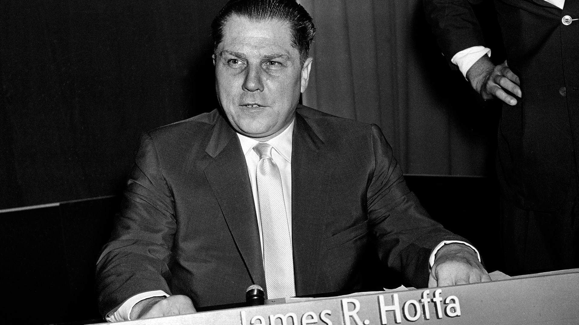 This photo shows Teamsters Union president Jimmy Hoffa in Washington on July 26, 1959. (AP Photo/File)