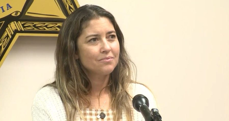 Julia Bonin, of Dana Point, California, speaks at a news conference held Thursday, Nov. 18, 2021 with the Orange County Sheriff's Department. Bonin was the tipster who spotted missing 3-year-old Noah Clare, teen cousin Amber and Noah's father Jacob walking near a state park. (Pool)