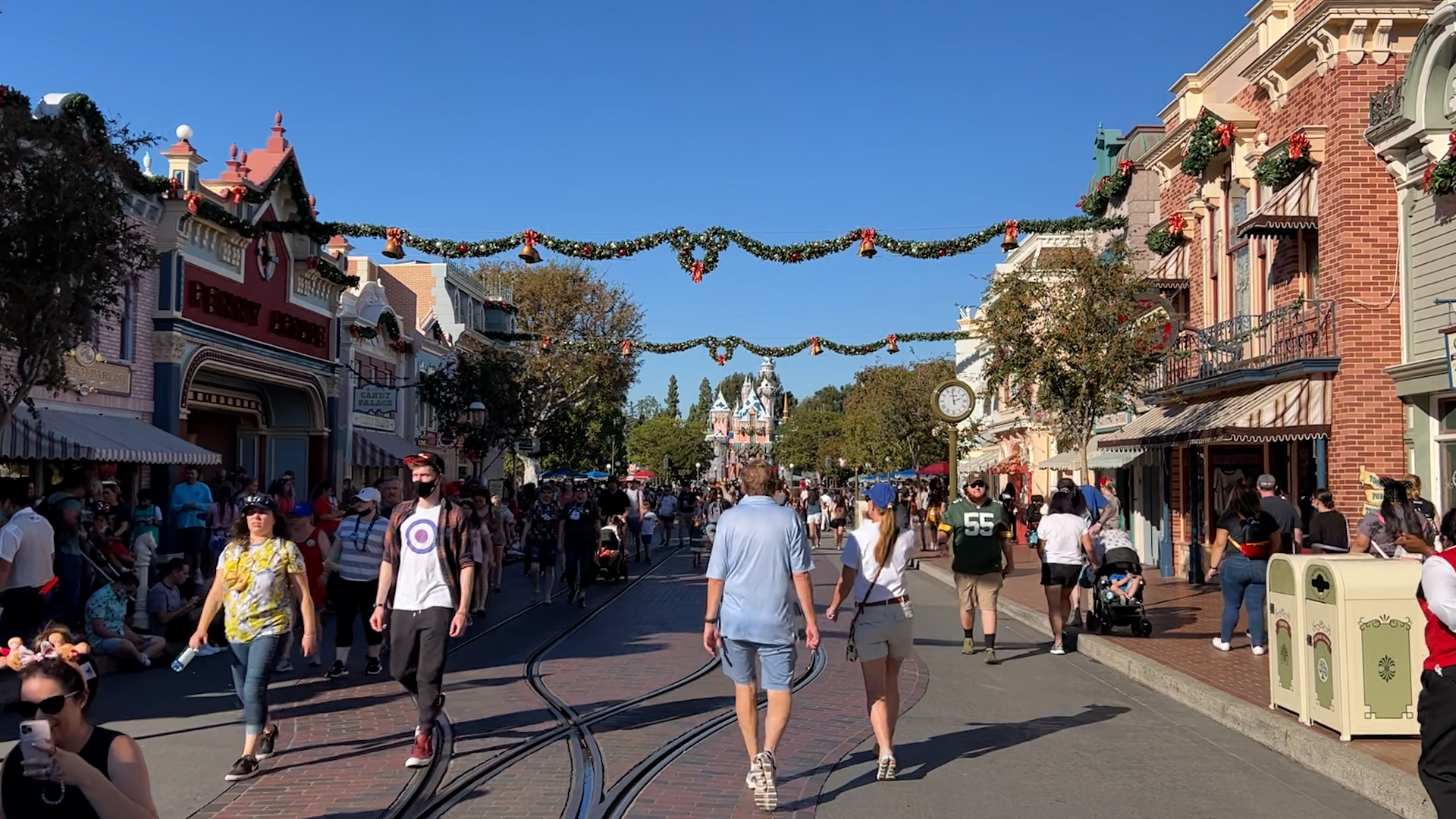 Guests walk along Main Street in Disneyland on Nov. 13, 2021. (KTLA)