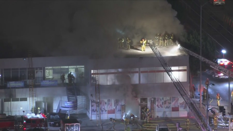 Crews were battling a South L.A. structure fire on Nov. 24, 2021. (KTLA)