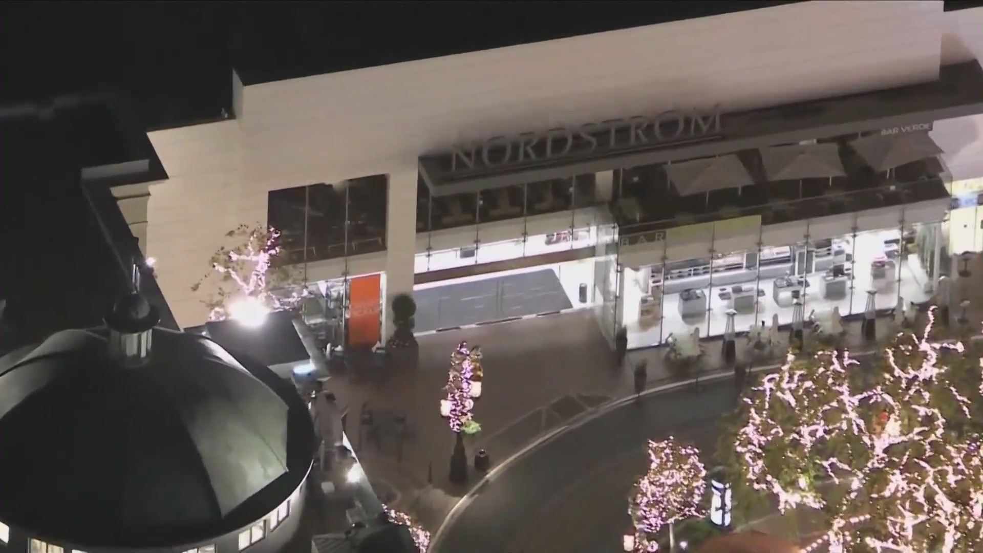 Sky5 flies over The Grove after smash-and-grab robbers hit Nordstrom on Nov. 22, 2021. (KTLA)