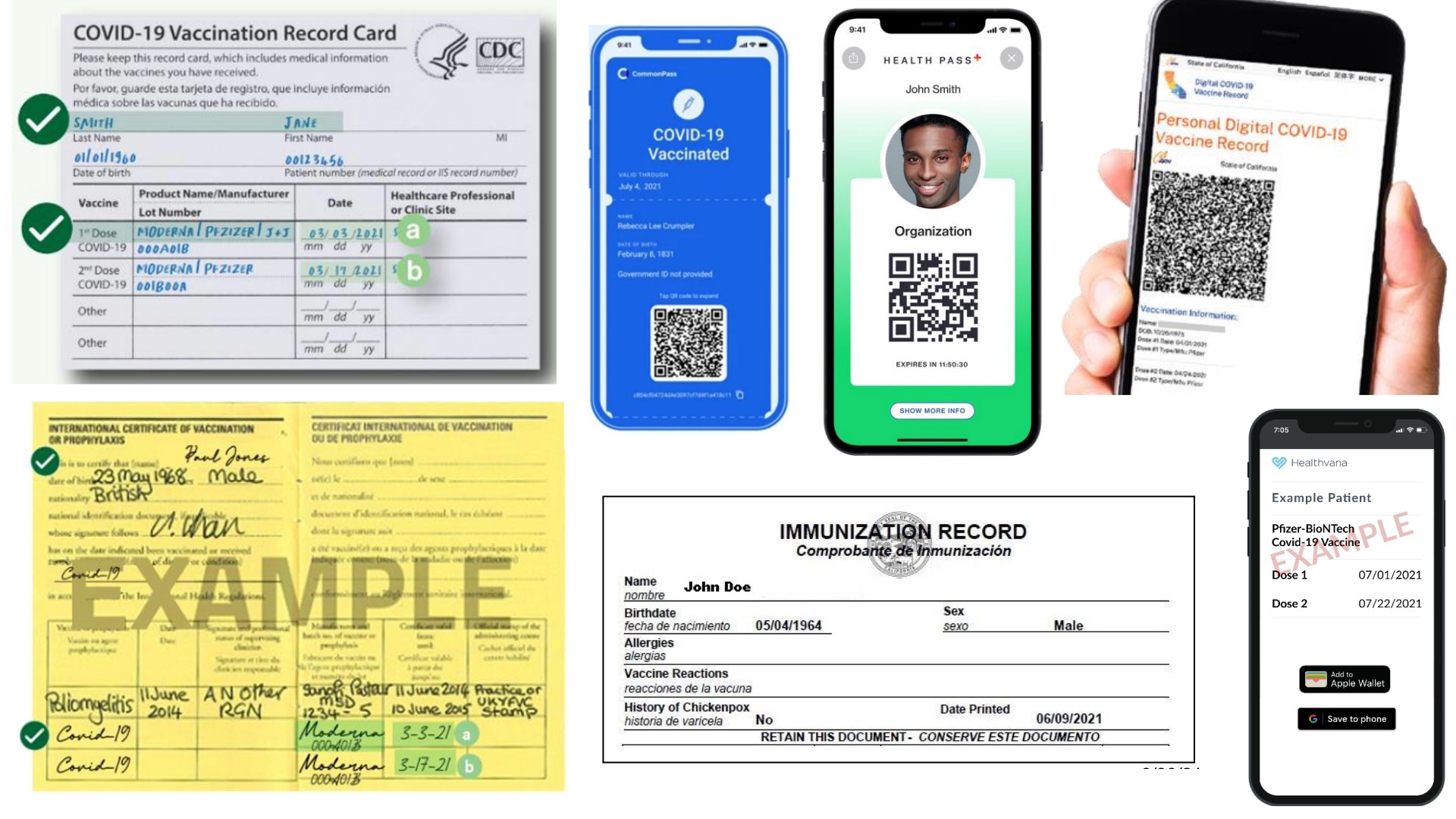 Pictured are examples of approved California vaccination records. (Los Angeles County Department of Public Health)