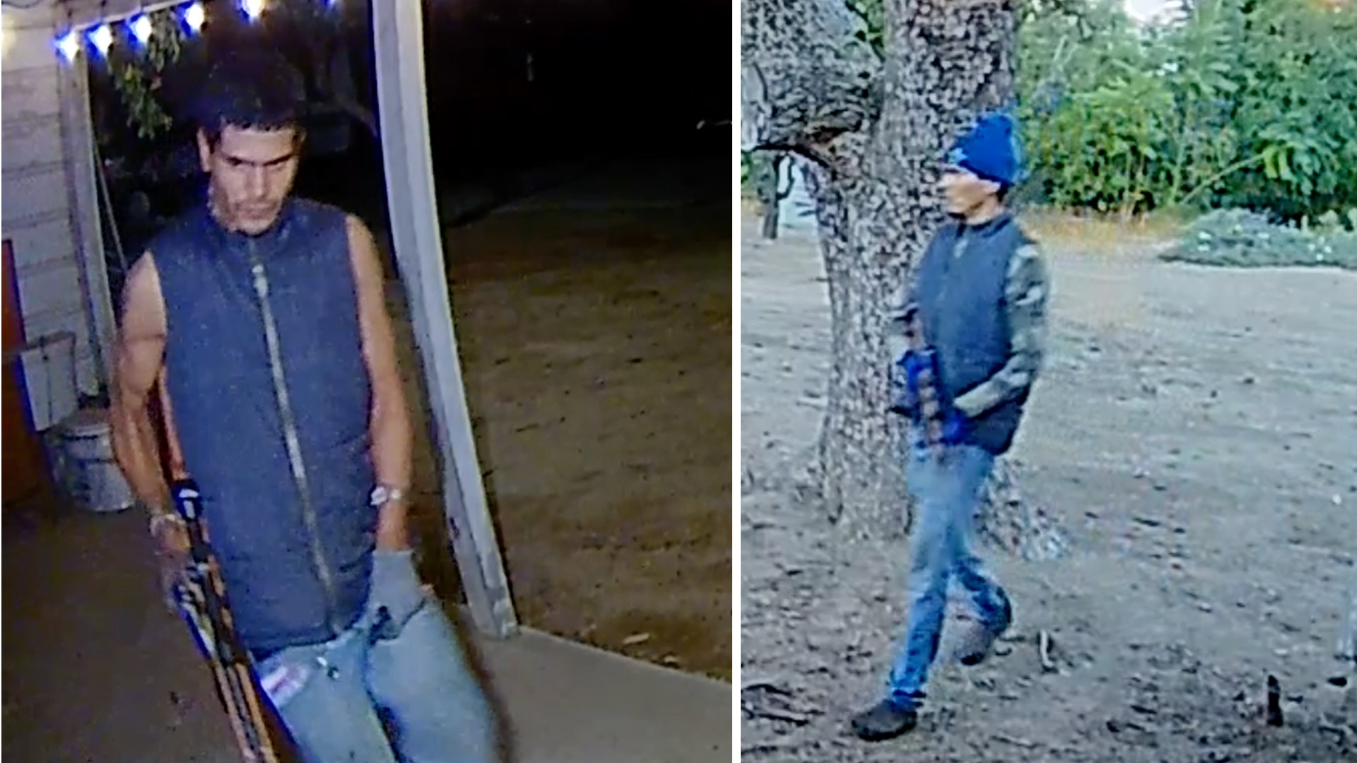 In Ring videos shared to KTLA by residents, a man suspected in a string of burglaries can be seen walking around homes holding a weapon.