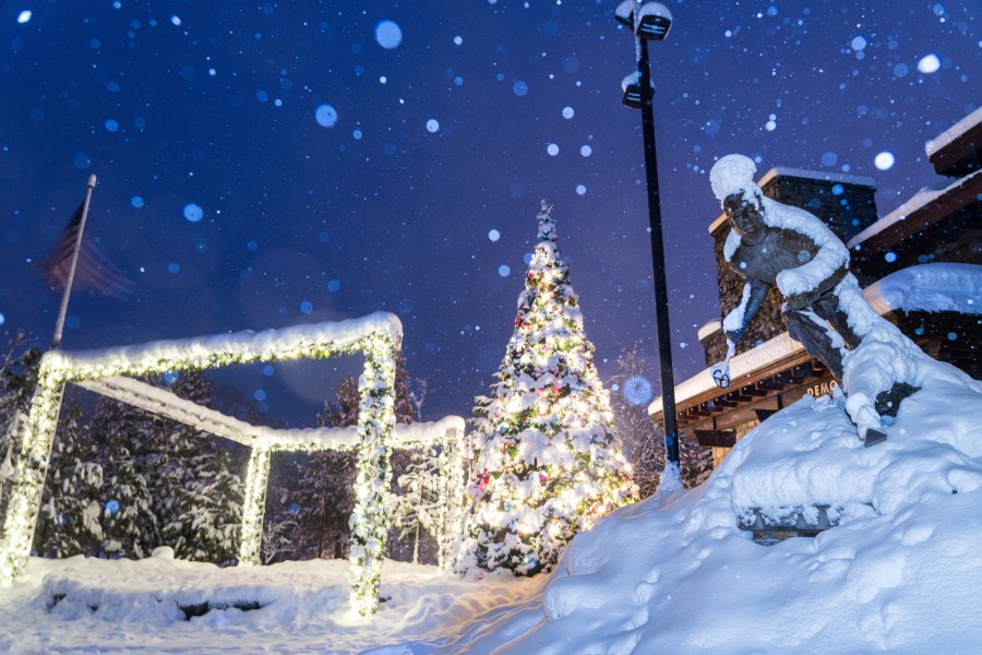 Snow falls in Mammoth on Dec. 23, 2021. (Courtesy of MMSA, Christian Pondella)