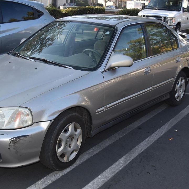 A stolen car is seen in this photo shared by the Pasadena Police Department on Dec. 8, 2021. 