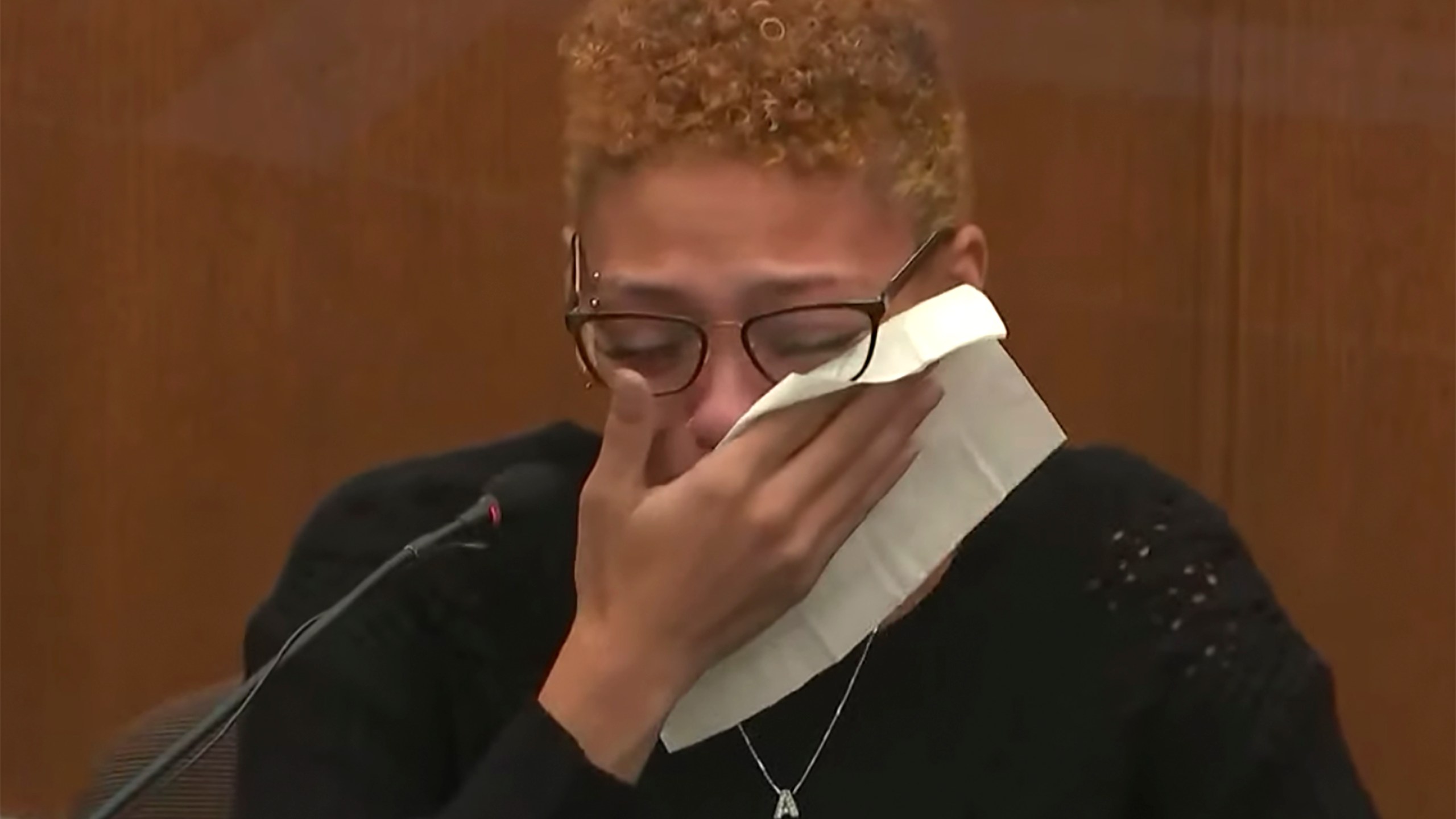 In this screen grab from video, Alayna Albrecht-Payton, a passenger in Daunte Wright's car during a traffic stop testifies as Hennepin County Judge Regina Chu presides over court Thursday, Dec. 9, 2021, in the trial of former Brooklyn Center police Officer Kim Potter at the Hennepin County Courthouse in Minneapolis, Minn. Potter is charged with first- and second-degree manslaughter in the April 11 shooting of Wright, a 20-year-old Black motorist, following a traffic stop in the Minneapolis suburb of Brooklyn Center. (Court TV, via AP, Pool)