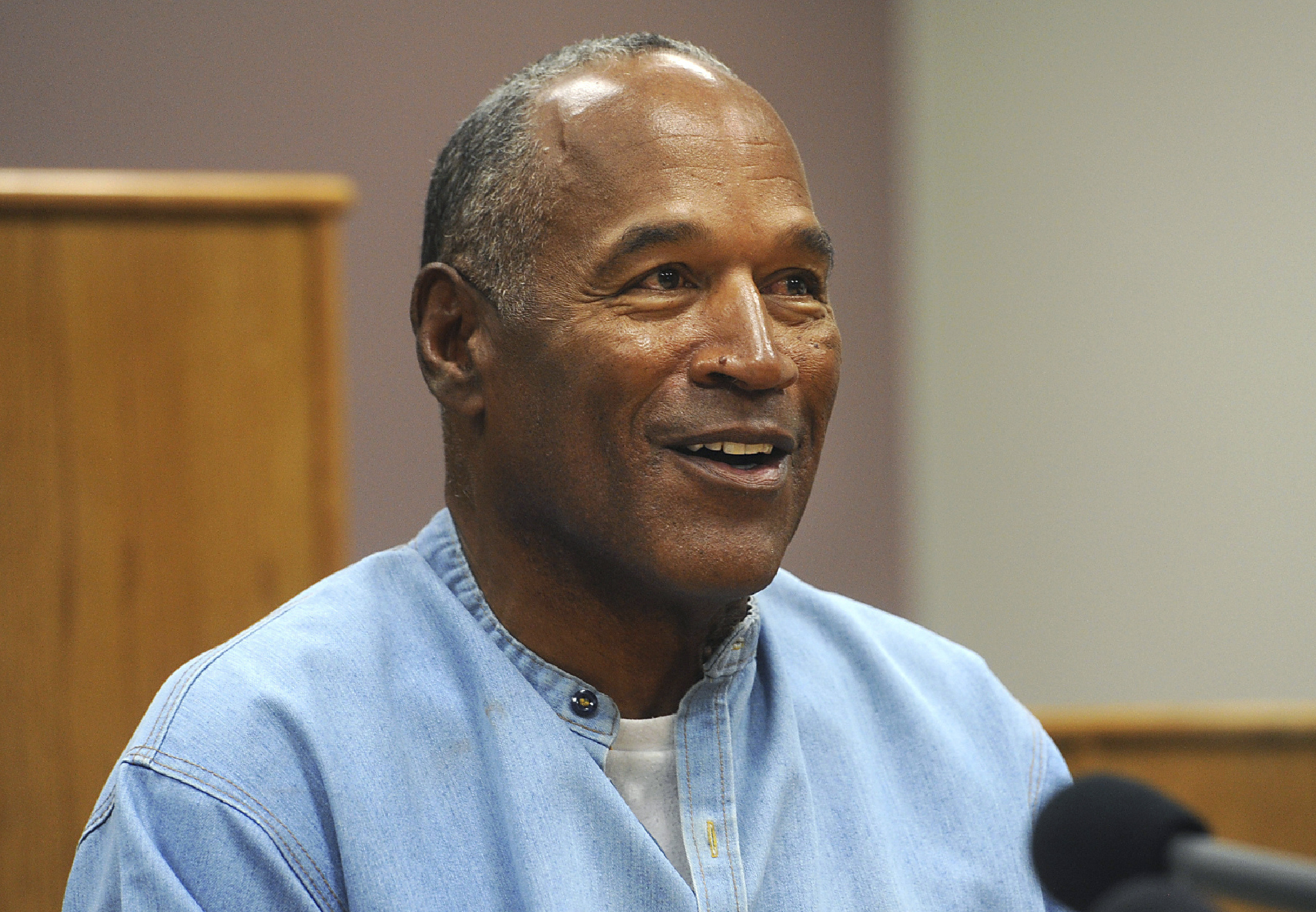 In this July 20, 2017, file photo, former NFL football star O.J. Simpson appears via video for his parole hearing at the Lovelock Correctional Center in Lovelock, Nev. (Jason Bean/The Reno Gazette-Journal via AP, Pool, File)