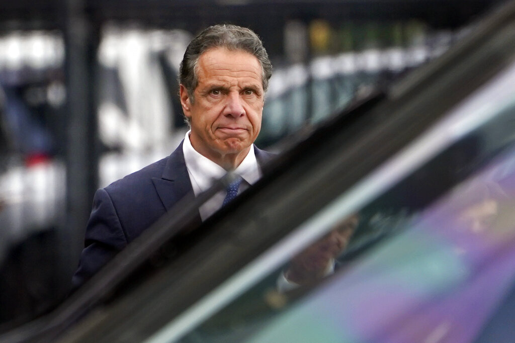 New York Gov. Andrew Cuomo prepares to board a helicopter after announcing his resignation, on Aug. 10, 2021, in New York. (AP Photo/Seth Wenig, File)