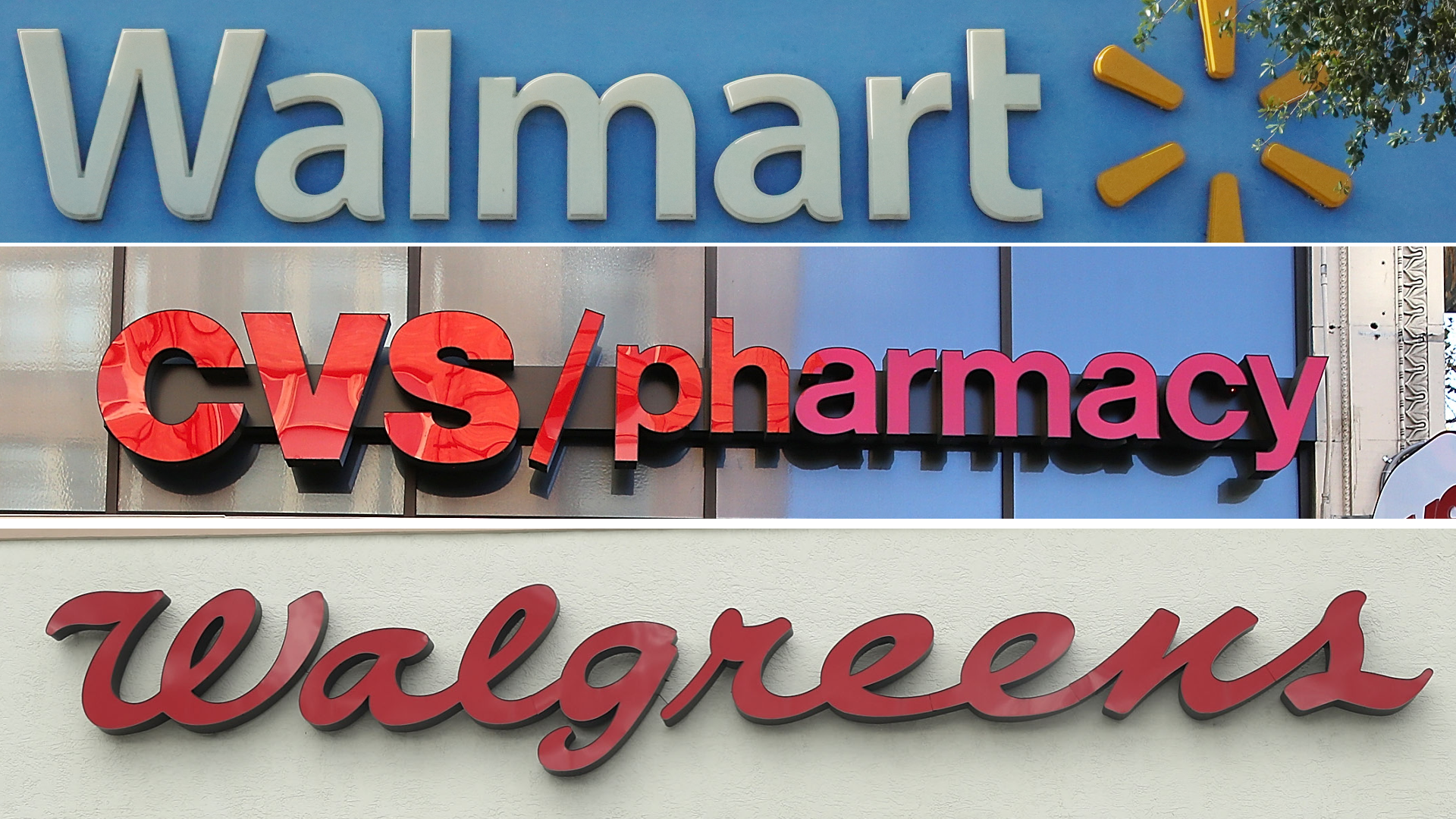 CVS, Walgreens and Walmart storefront. (Justin Sullivan/Joe Raedle/Getty Images)