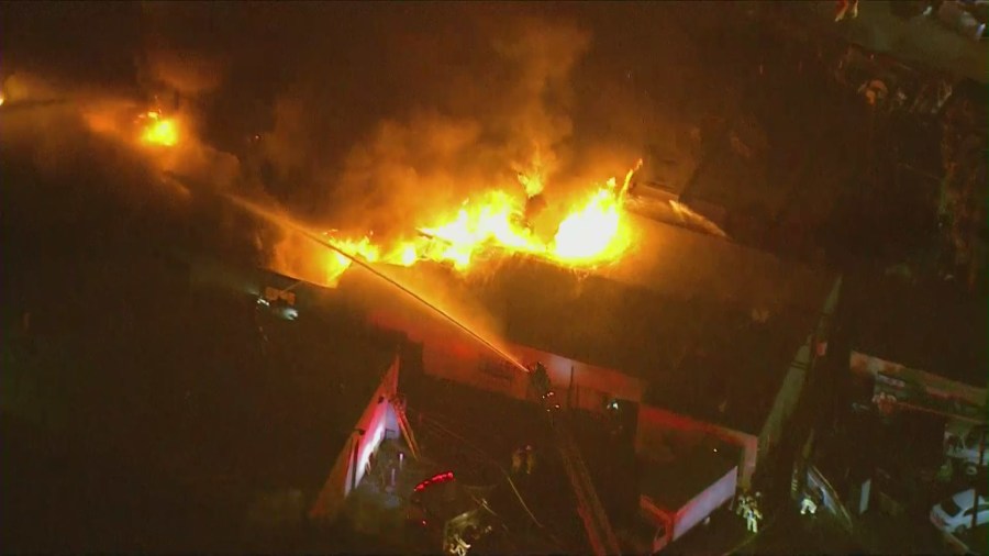 The LAFD battled a two-alarm fire near a museum in South El Monte on Dec. 30, 2021. (KTLA)