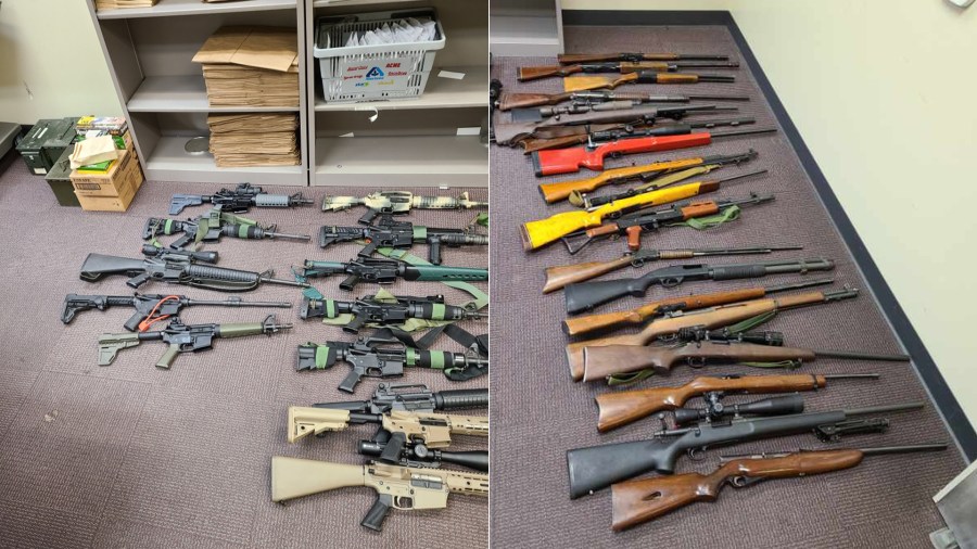 The recovered guns are shown in photos released by the L.A. County Sheriff's Department on Dec. 9, 2021.