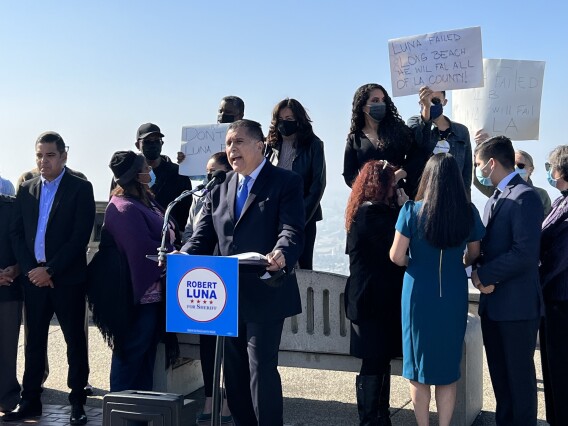 Long Beach Police Chief Robert Luna announced his plans to run for Los Angeles County sheriff on Dec. 2, 2021. (Alene Tchekmedyian/Los Angeles Times )