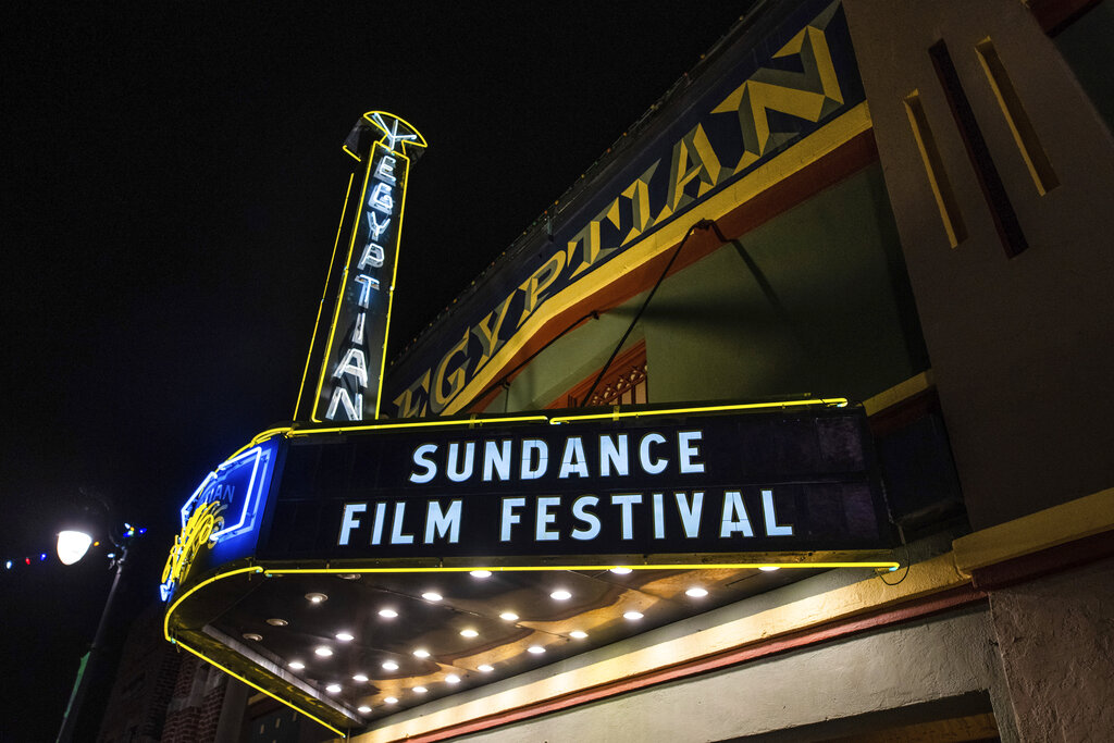 The marquee of the Egyptian Theatre appears during the Sundance Film Festival in Park City, Utah on Jan. 28, 2020. (Charles Sykes/Invision/Associated Press)