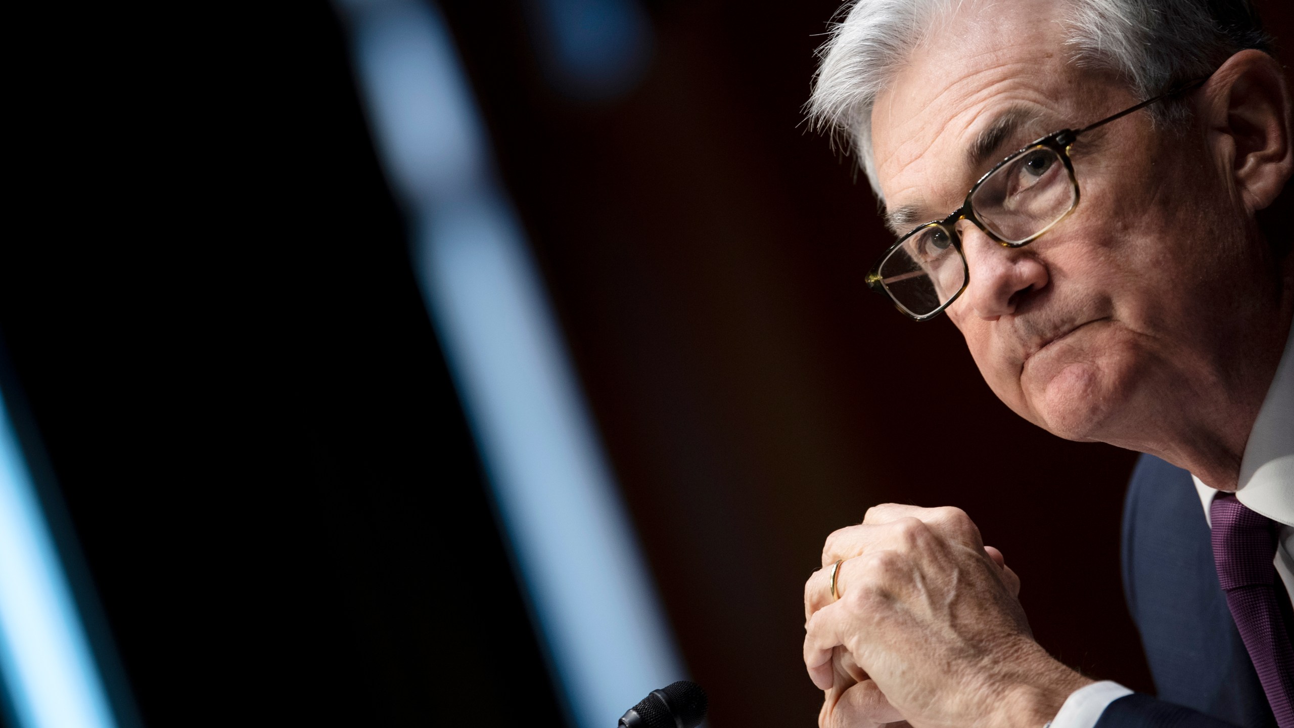 Federal Reserve Board Chairman Jerome Powell listens during his re-nominations hearing before the Senate Banking, Housing and Urban Affairs Committee, Tuesday, Jan. 11, 2022, on Capitol Hill in Washington. (Brendan Smialowski/Pool via AP)