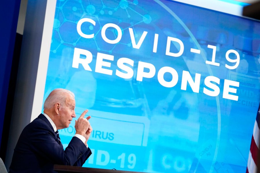 President Joe Biden speaks about the government's COVID-19 response, in the South Court Auditorium in the Eisenhower Executive Office Building on the White House Campus in Washington, Thursday, Jan. 13, 2022. (AP Photo/Andrew Harnik)