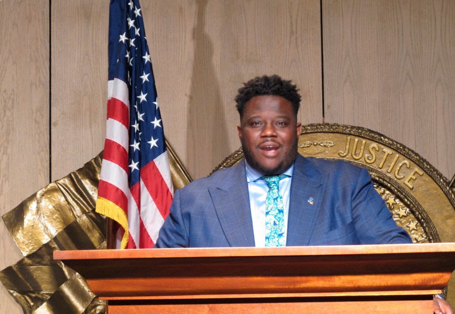 Publisher and community activist Gary Chambers Jr., D-Baton Rouge, speaks about his campaign for the 2nd Congressional District seat after signing up for the race on Wednesday, Jan. 20, 2021, in Baton Rouge, La. Chambers, a political newcomer in Louisiana whose adept use of social media drew notice when he finished strong in a U.S. House race last year has posted an online video ad certain to draw more attention and, perhaps, campaign donations — it shows him smoking marijuana while decrying racial disparities in arrests for the drug. (AP Photo/Melinda Deslatte, File)