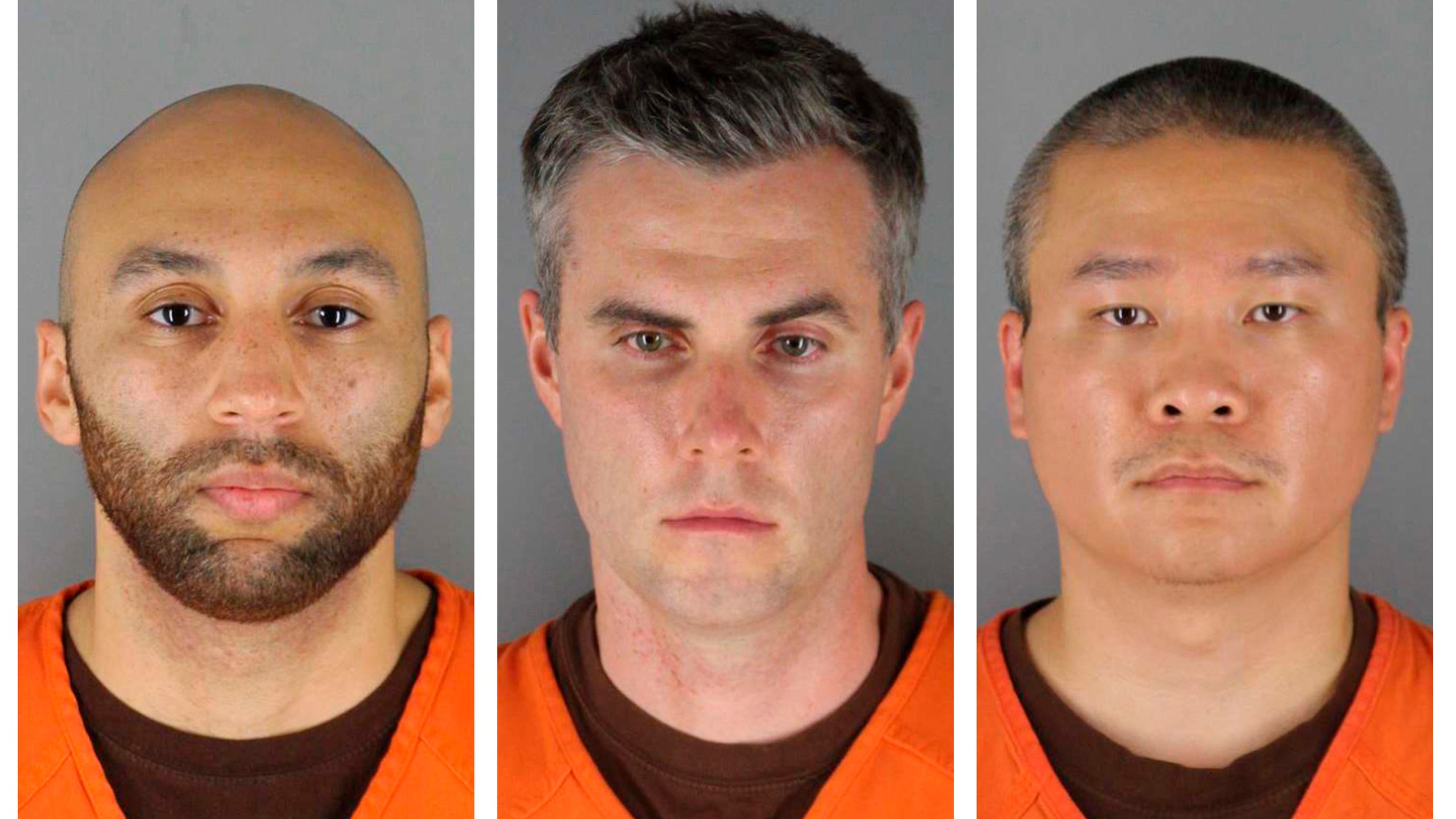 This combination of photos provided by the Hennepin County Sheriff's Office in Minnesota on June 3, 2020, shows, from left, former Minneapolis police officers J. Alexander Kueng, Thomas Lane and Tou Thao. (Hennepin County Sheriff's Office via AP, File)