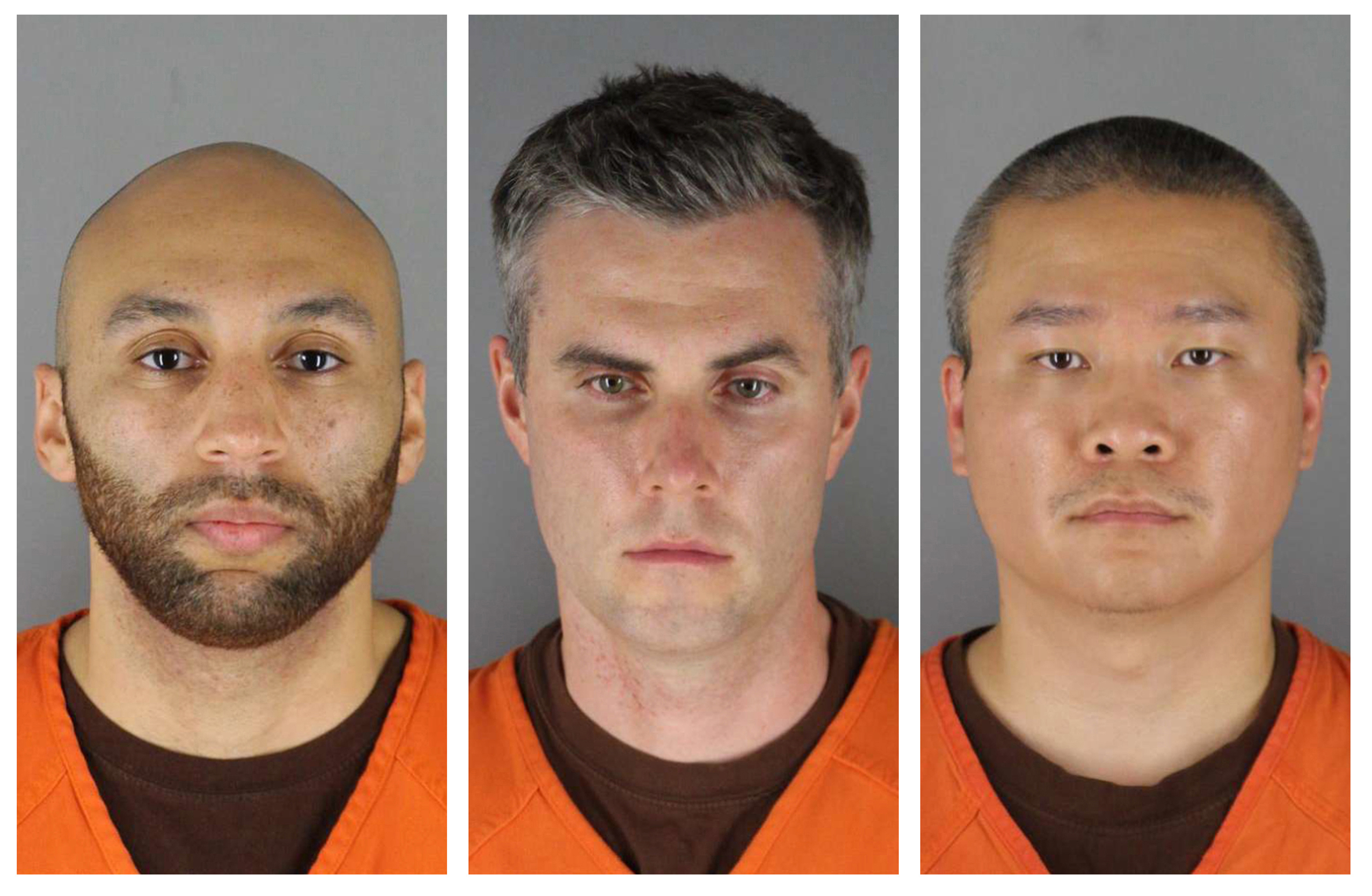 This combination of photos provided by the Hennepin County Sheriff's Office in Minnesota on June 3, 2020, shows, from left, former Minneapolis police officers J. Alexander Kueng, Thomas Lane and Tou Thao. (Hennepin County Sheriff's Office via AP, File)