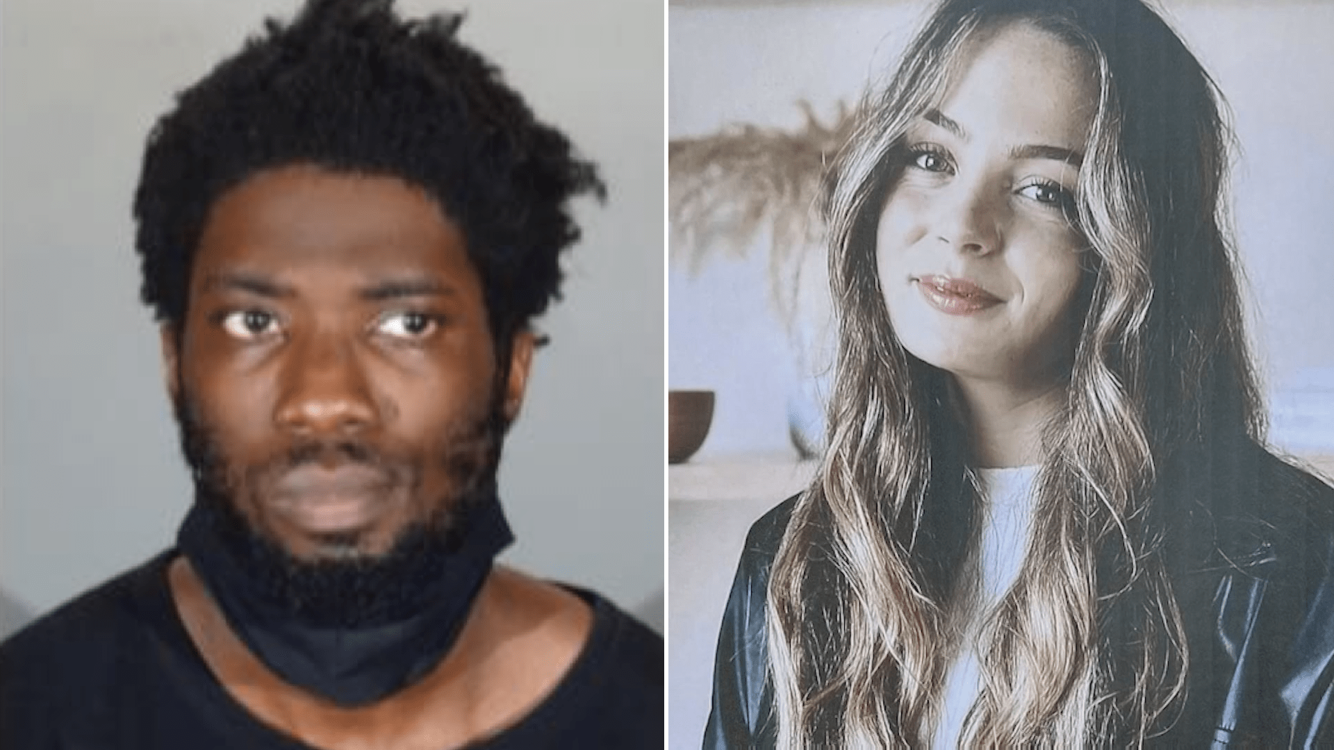 Shawn Laval Smith is seen in a photo shared by the Los Angeles Police Department on Jan. 18, 2022. on the right, 24-year-old Brianna Kupfer is seen in an undated photo displayed during an LAPD news conference Jan. 18, 2021.