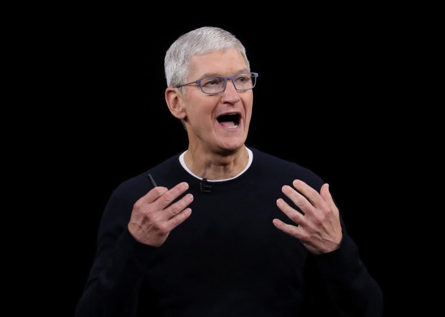 Apple CEO Tim Cook delivers the keynote address during an event on Sept. 10, 2019 in the Steve Jobs Theater on Apple's Cupertino, California campus. (Justin Sullivan/Getty Images)