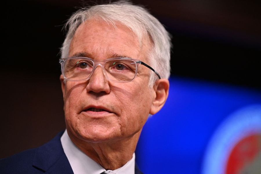 Los Angeles County District Attorney George Gascon speaks at a press conference, December 8, 2021 in Los Angeles. (ROBYN BECK/AFP via Getty Images)