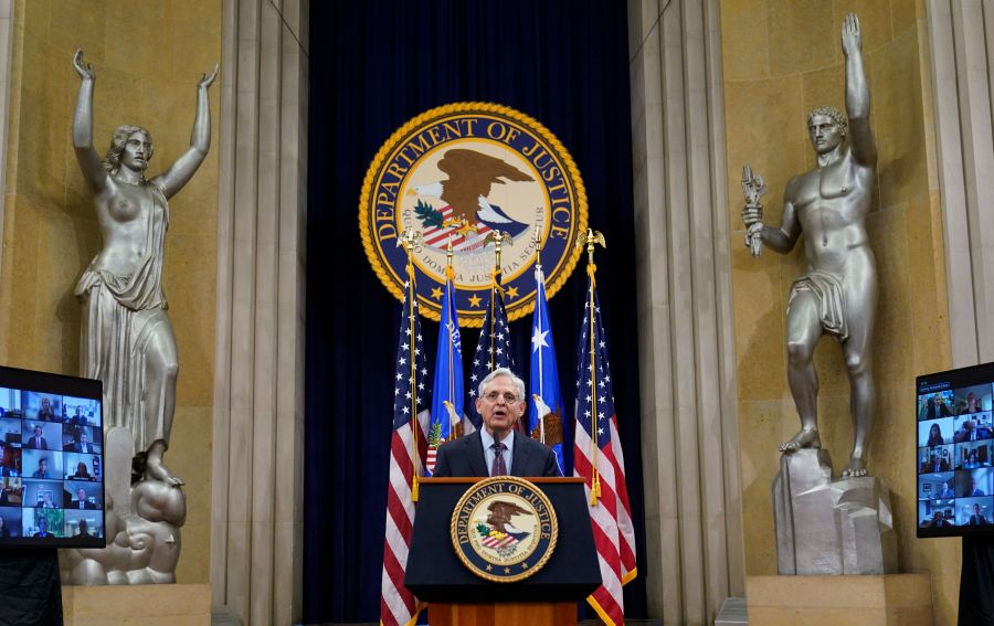 Attorney General Merrick Garland speaks at the Department of Justice in Washington, DC, January 5, 2022. (CAROLYN KASTER/POOL/AFP via Getty Images)