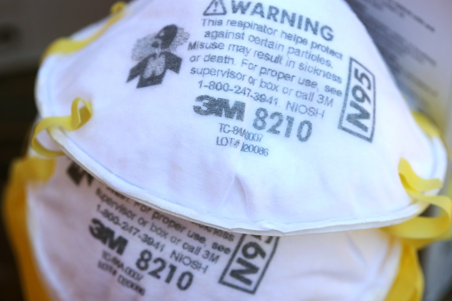 3M brand N95 particulate respirators are displayed on a table on July 28, 2020 in San Anselmo, California. (Justin Sullivan/Getty Images)