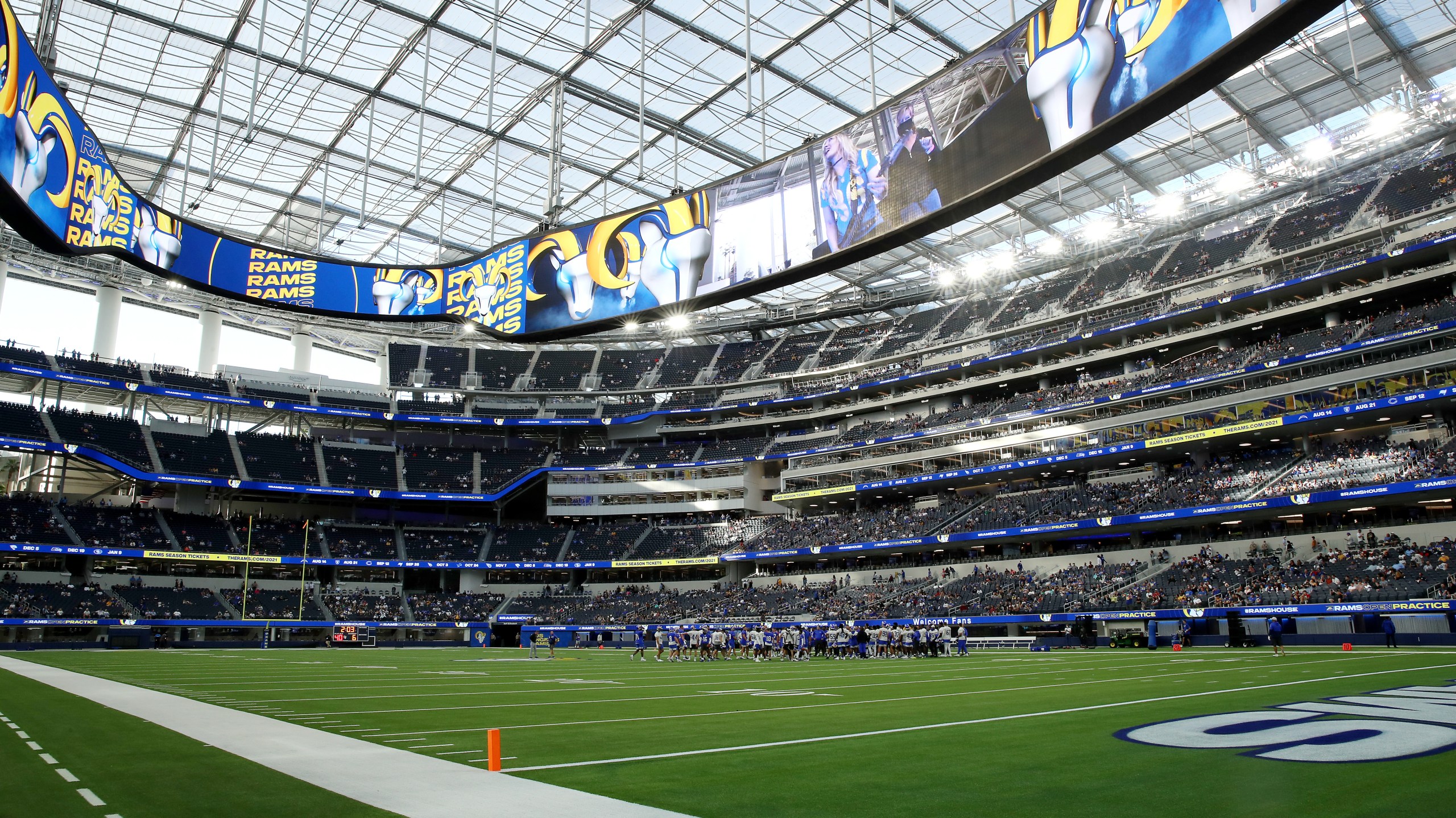 A general view of the field during the Los Angeles Rams open practice at SoFi Stadium on June 10, 2021 in Inglewood, California. (Katelyn Mulcahy/Getty Images)