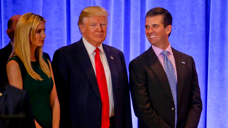 President-elect Donald Trump waits with family members Ivanka Trump, left, and Donald Trump Jr. before speaking at a news conference, Wednesday, Jan. 11, 2017, in New York. (AP Photo/Seth Wenig)